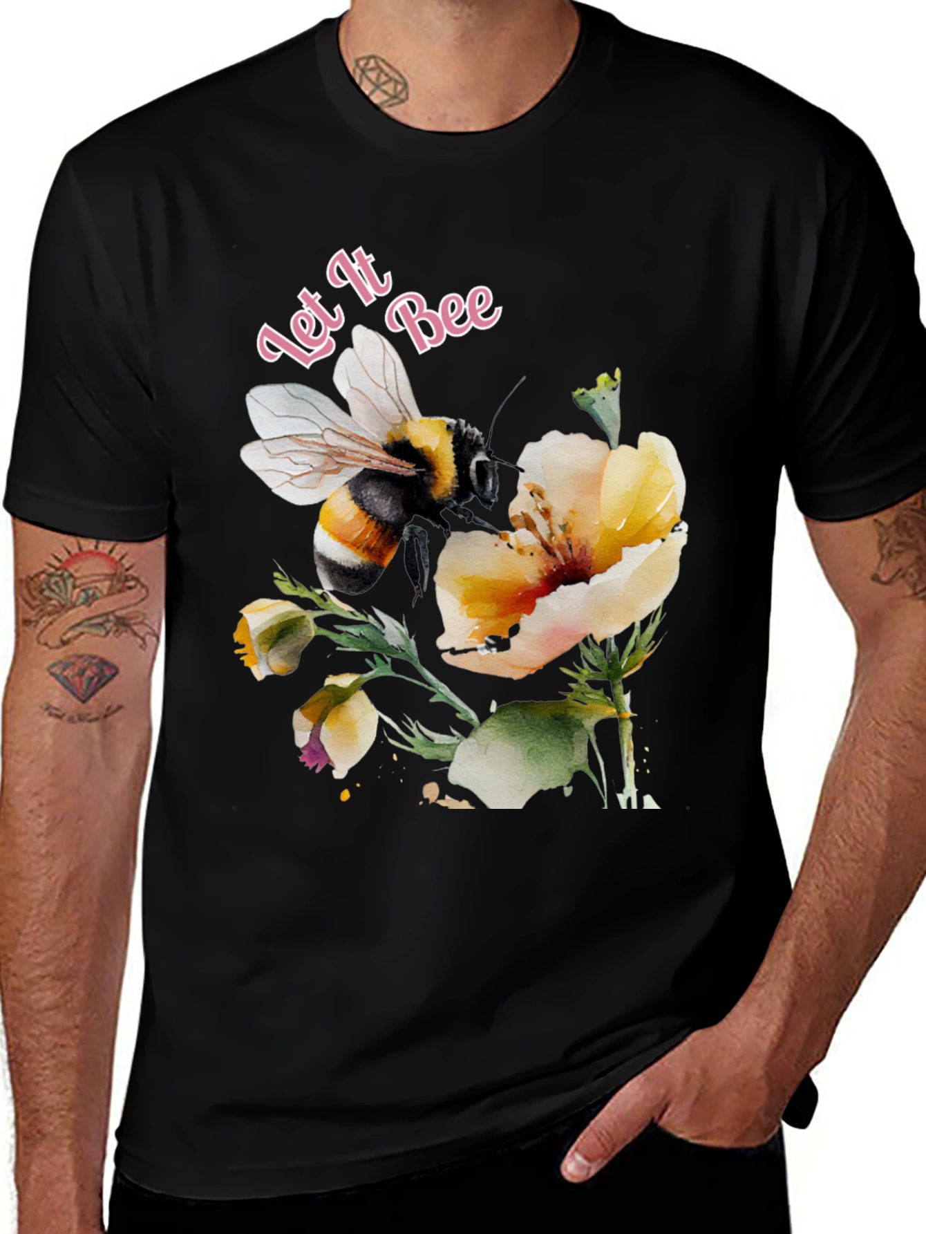 Let It Bee Graphic Tee - Black Cotton T-Shirt