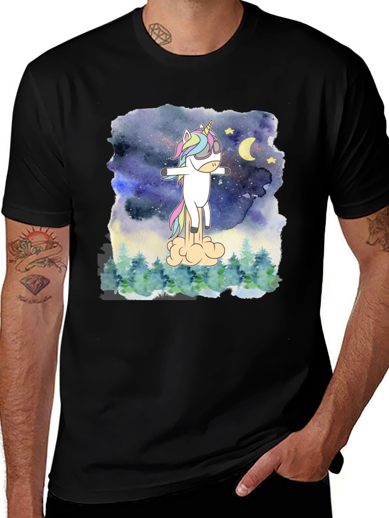 Variant 7 of Unicorn Rocket T-Shirt - Men's Black Tee