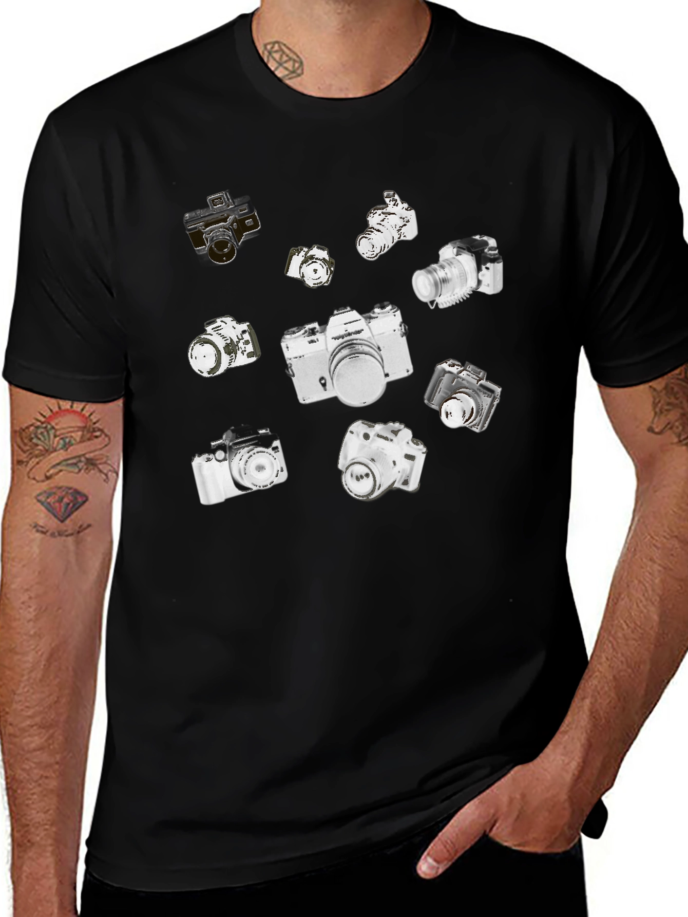 Retro Camera Print Black T-Shirt