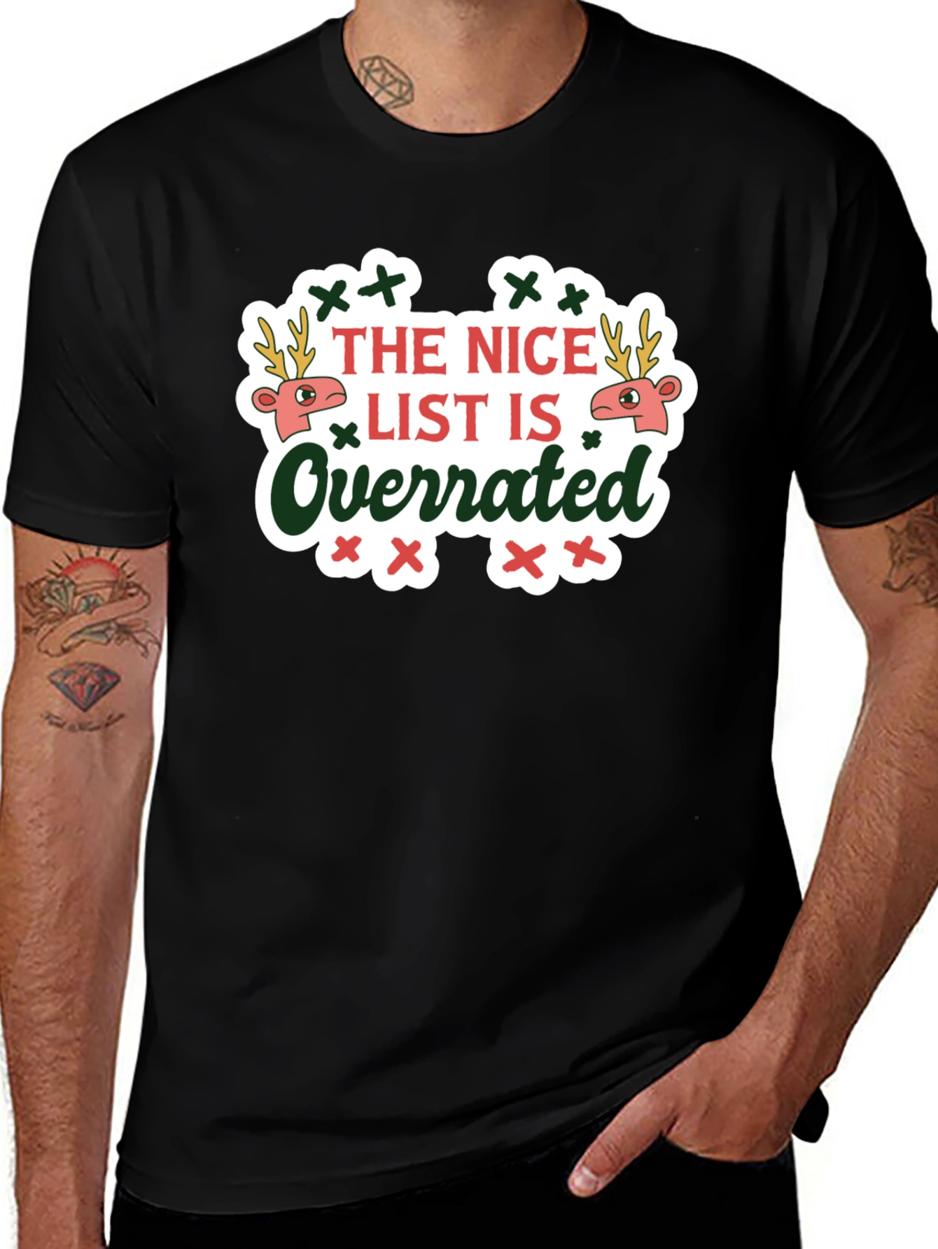 Variant 14 of Nice List Overrated Christmas Graphic Tee