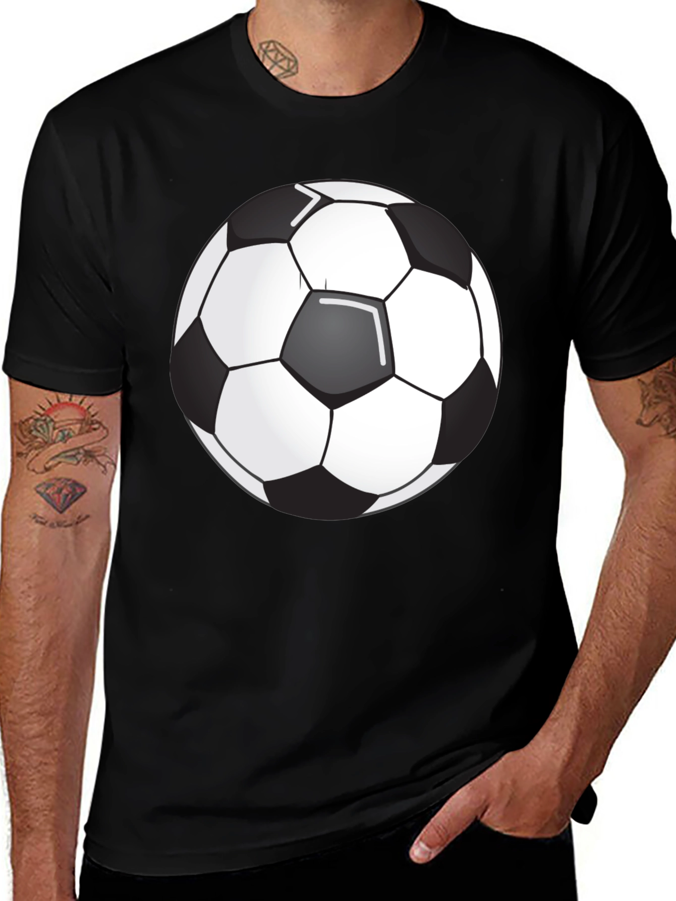 Variant 3 of Soccer Ball Graphic Tee - Black Cotton Blend T-Shirt