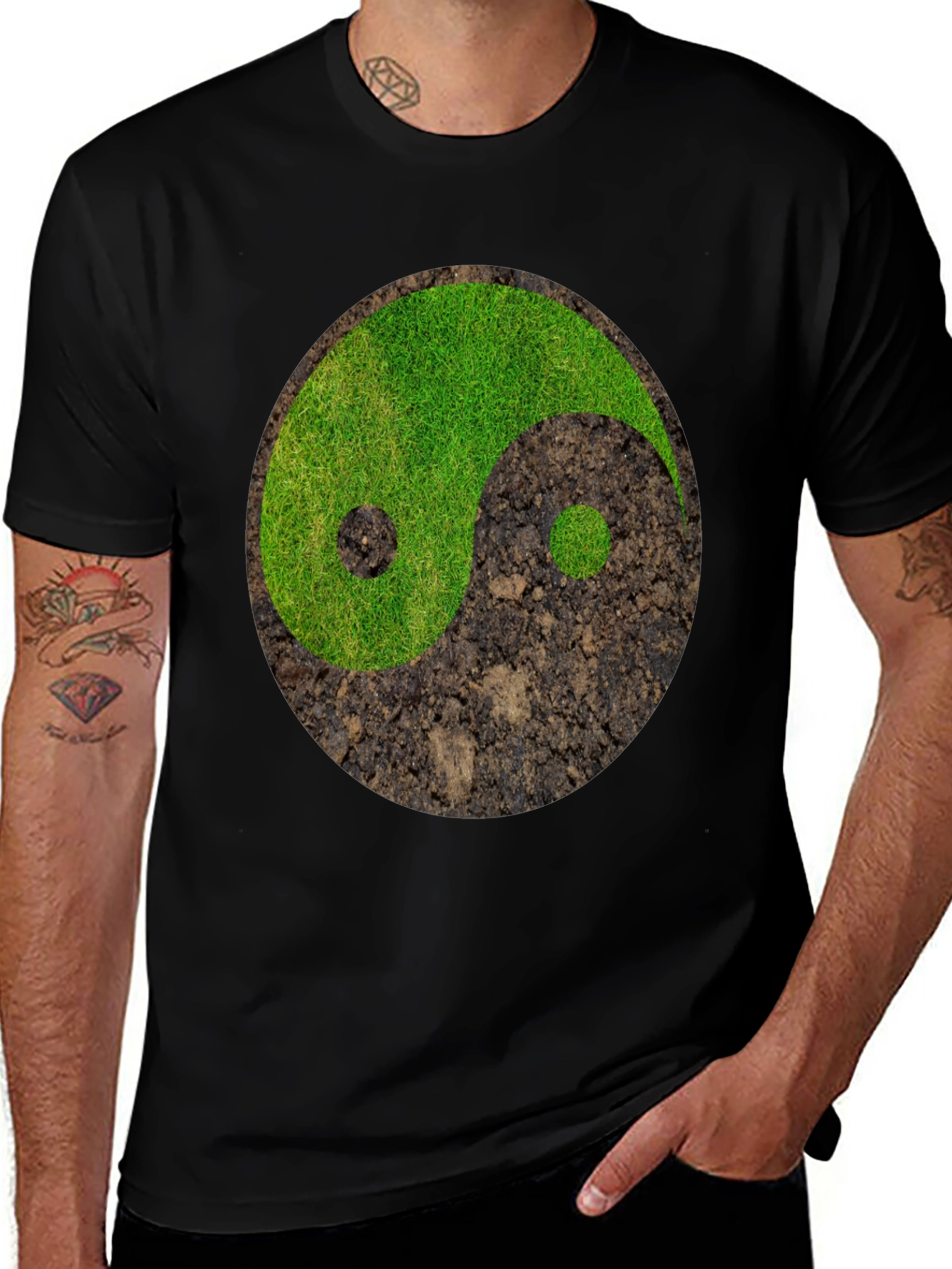 Yin Yang Earth & Grass T-Shirt - Balance & Nature