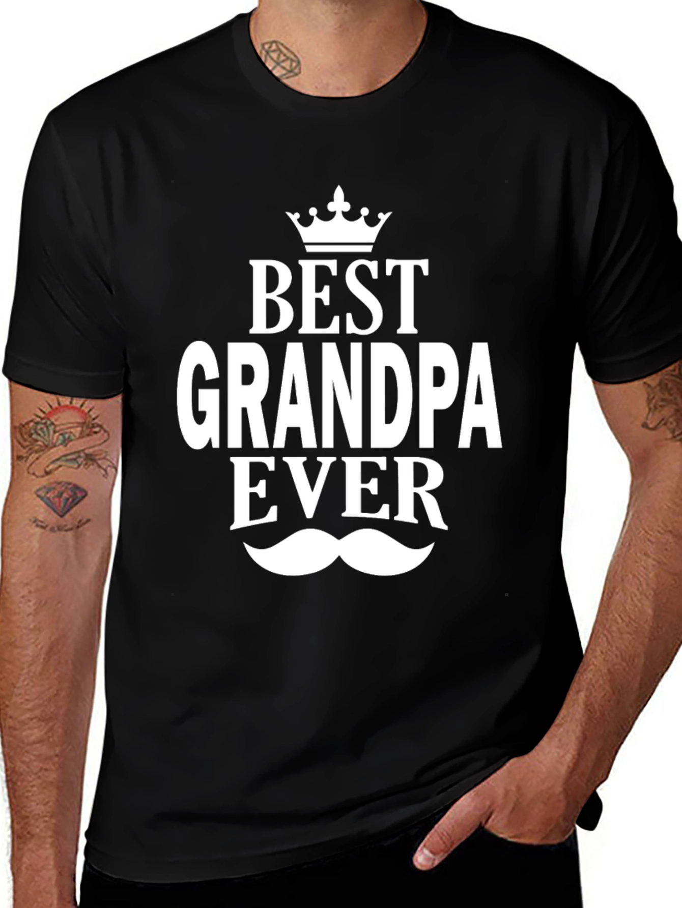 Best Grandpa Ever T-Shirt, Crown Mustache Design