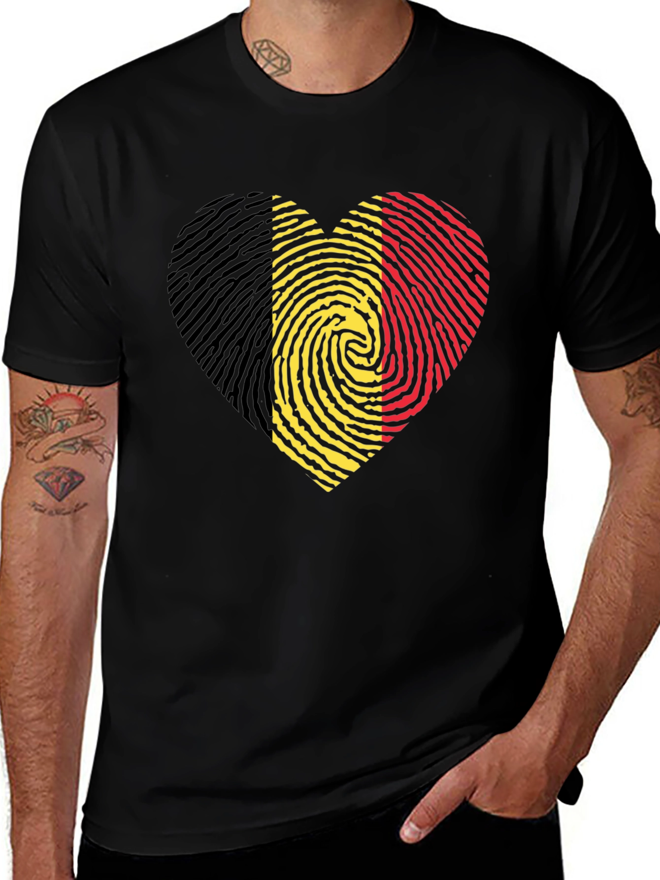 Belgium Flag Heart Fingerprint T-Shirt