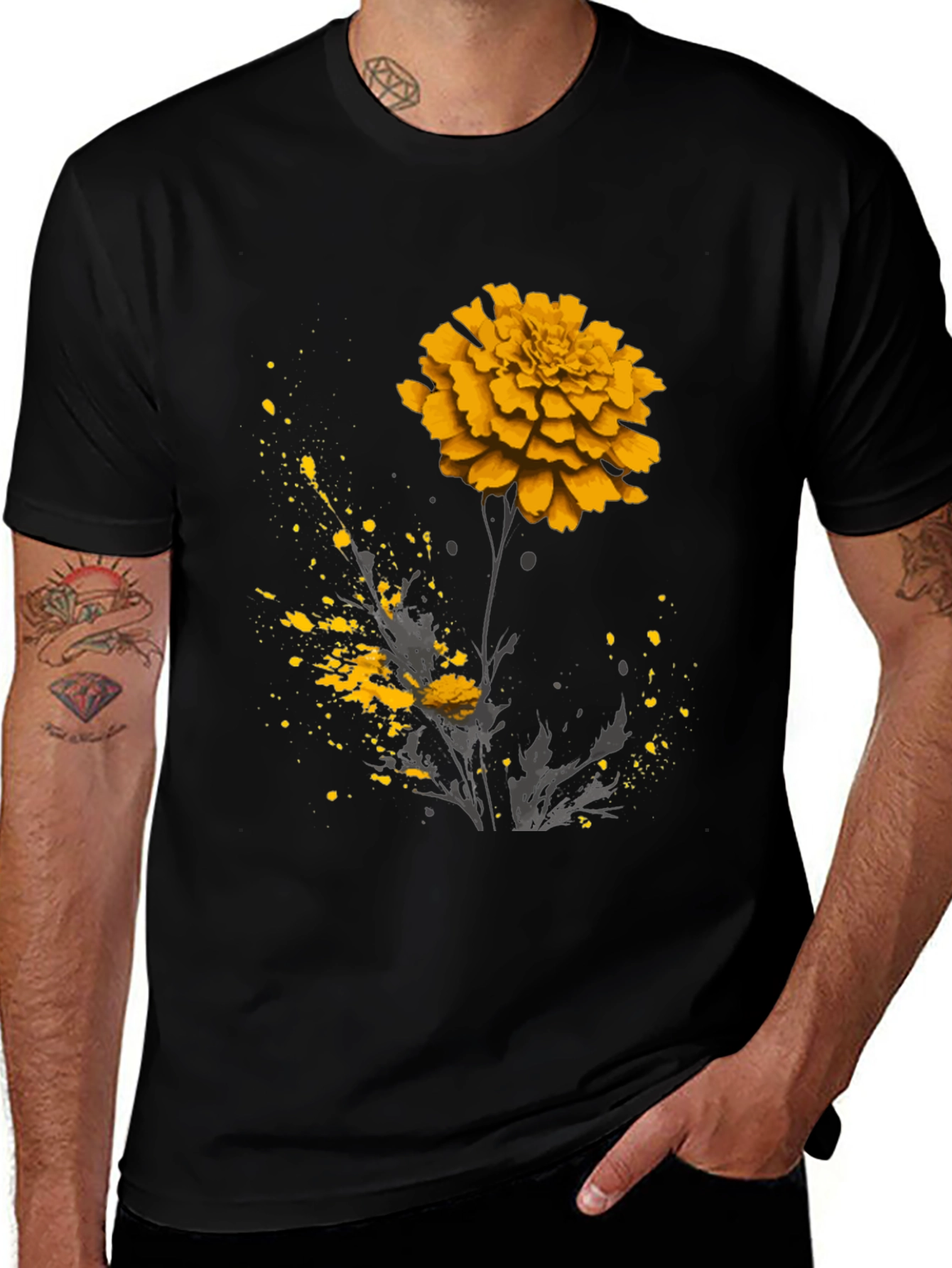 Variant 2 of Floral Graphic Tee - Black T-Shirt with Flower Design