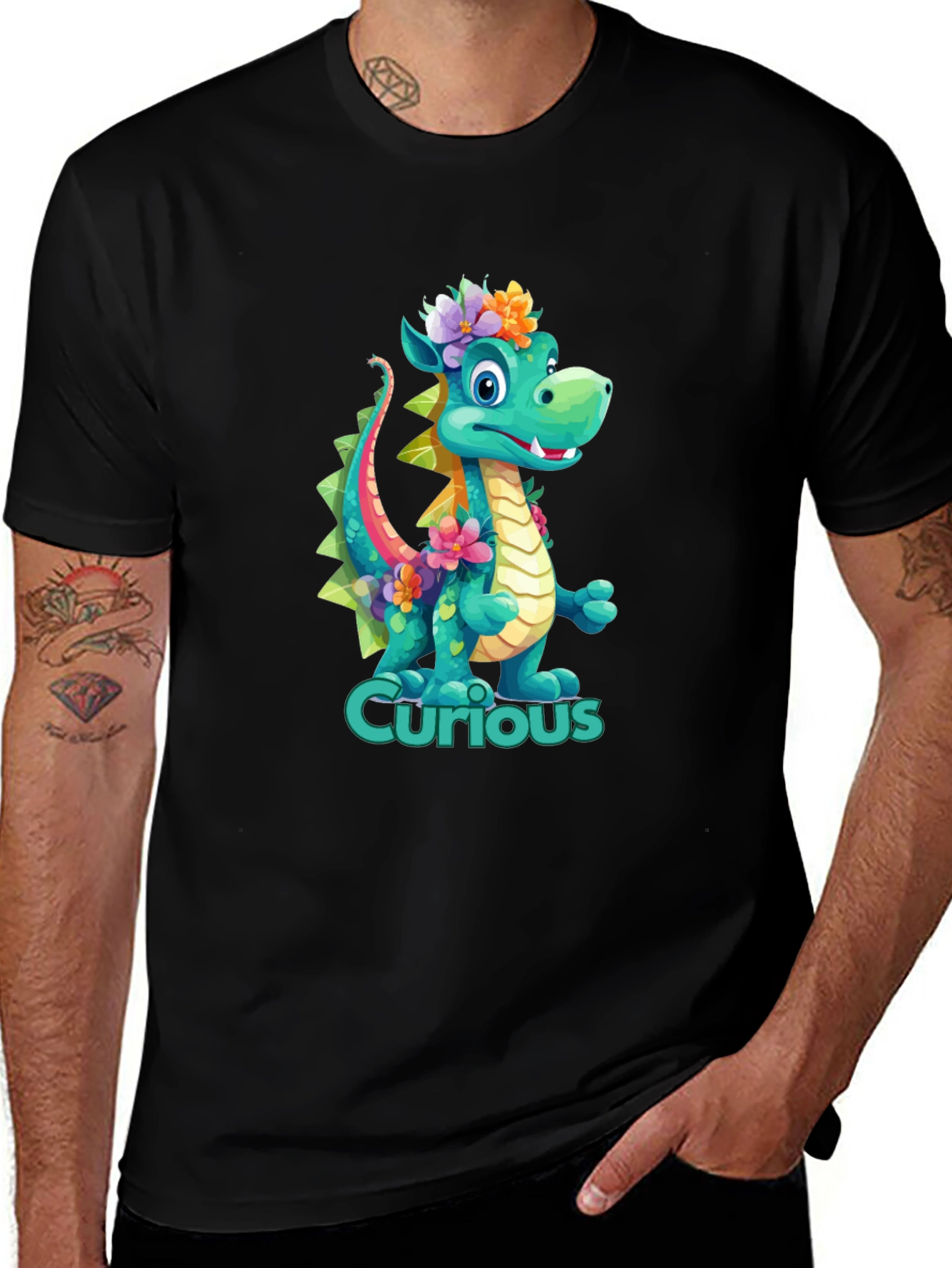 Variant 6 of Curious Dragon T-Shirt - Floral Fantasy