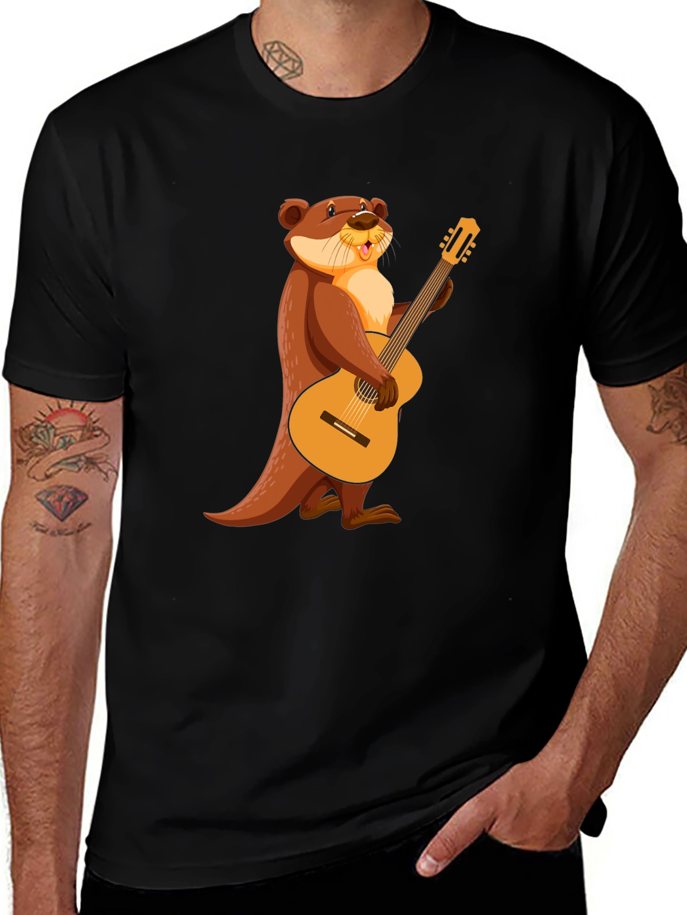 Variant 23 of Otter with Guitar Black T-Shirt