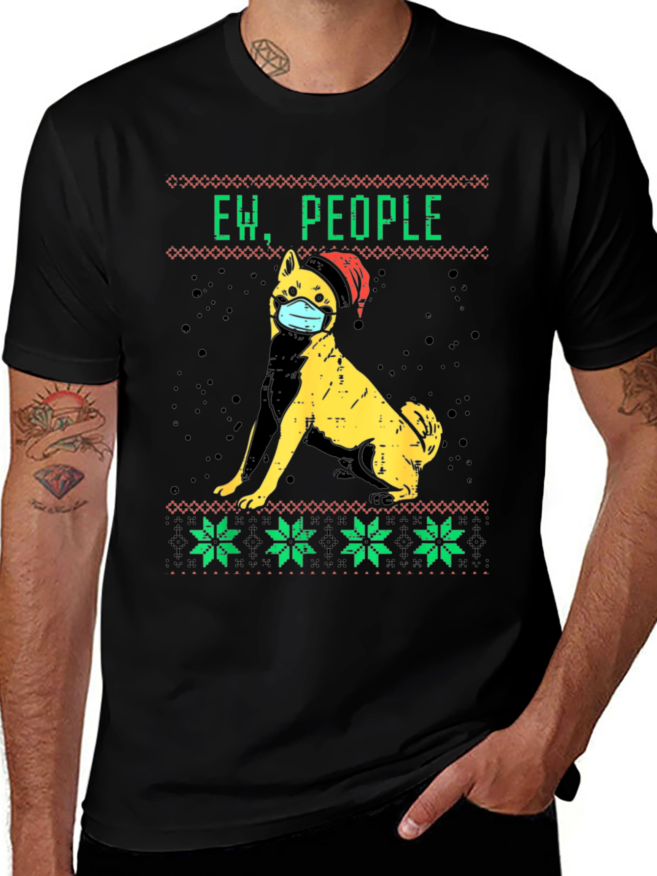 Variant 2 of Ew People Dog Face Mask Christmas Graphic Tee
