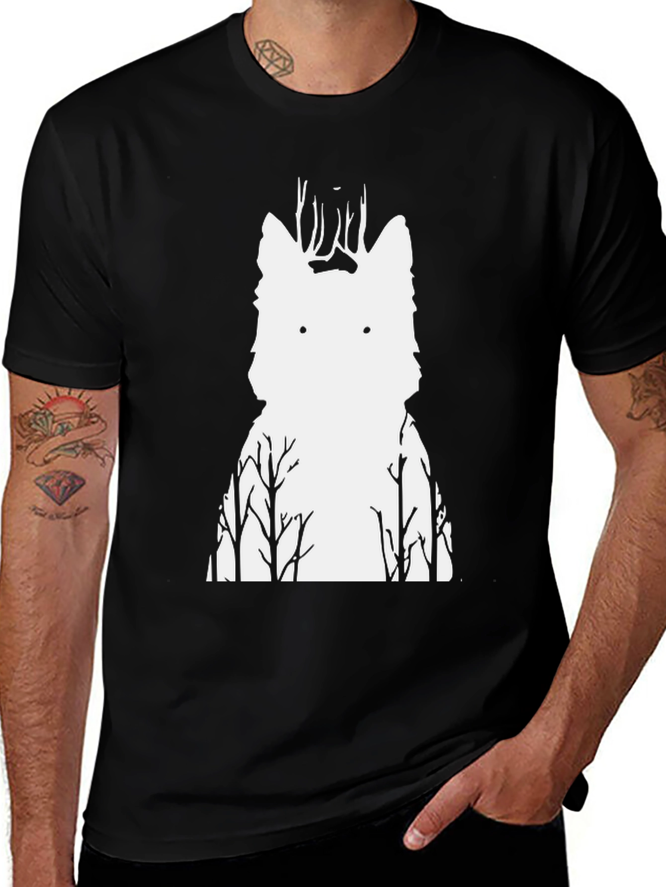 Variant 30 of Wolf Forest Graphic Tee - Black Cotton Blend