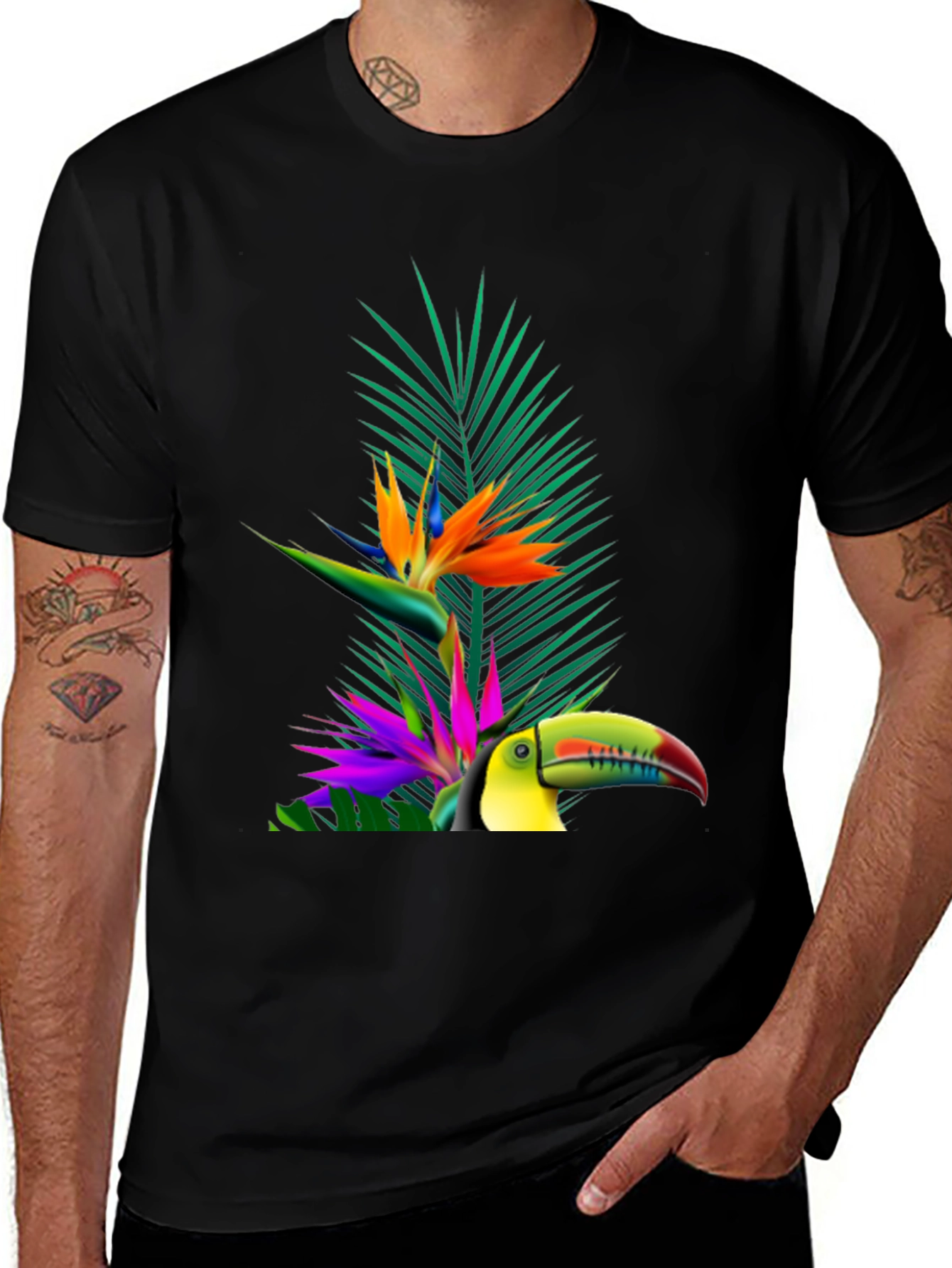 Variant 28 of Tropical Toucan T-Shirt - Bold Black Tee