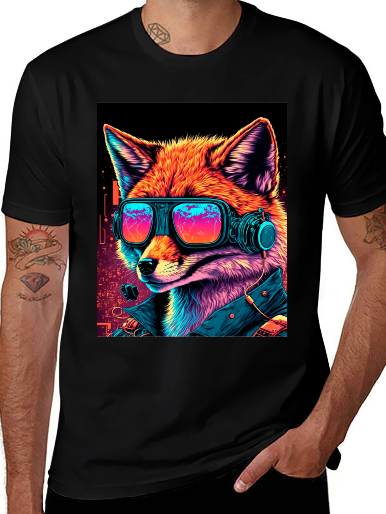 Variant 13 of Cyberpunk Fox T-Shirt - Futuristic Animal Design