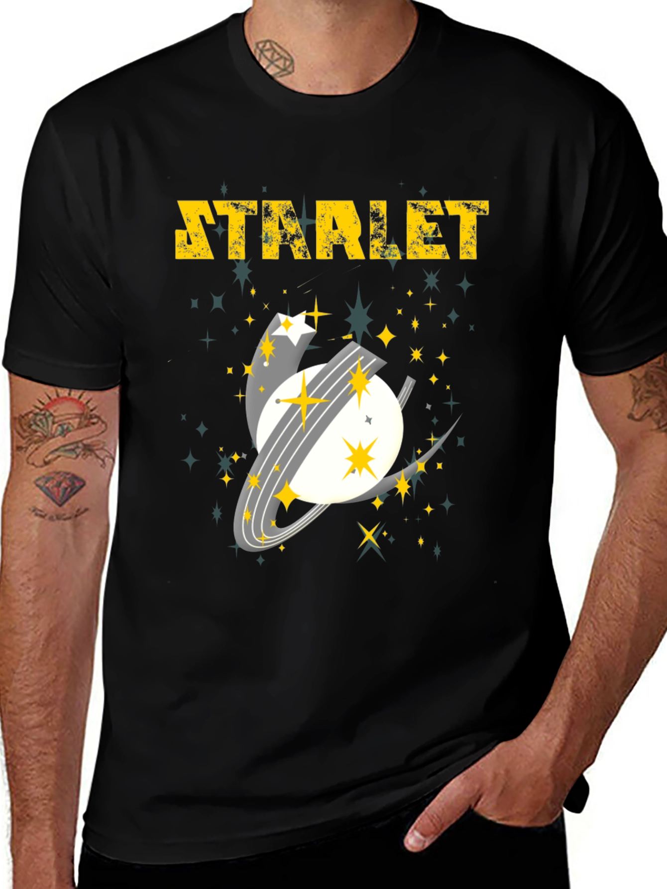 Variant 5 of Starlet Space Graphic Tee - Men's Black Cotton T-Shirt