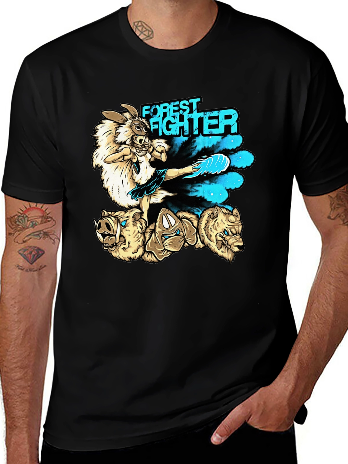 Variant 10 of Forest Fighter Graphic Tee - Martial Arts Rabbit