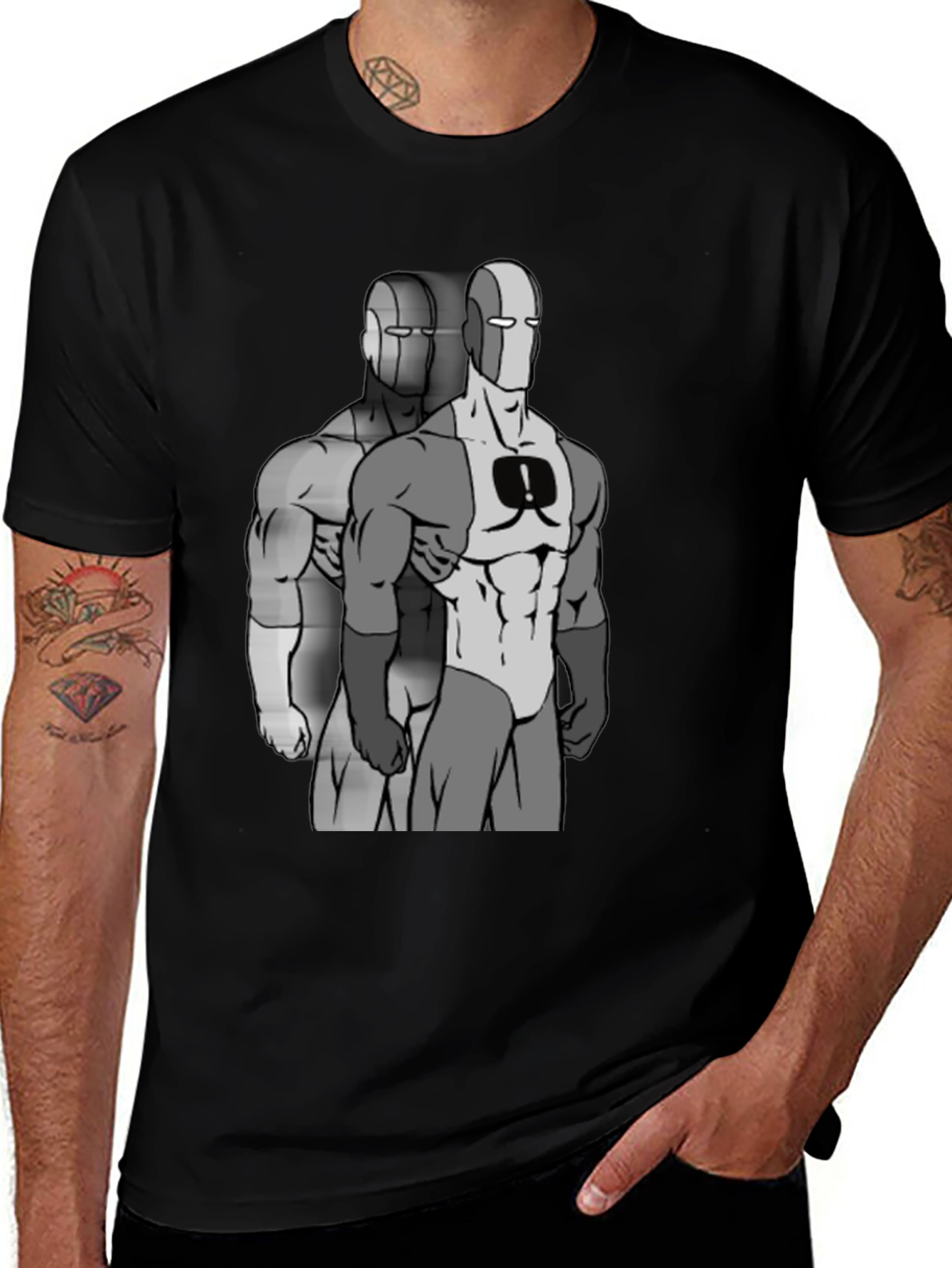 Variant 20 of Retro Super Hero Graphic Black T-Shirt
