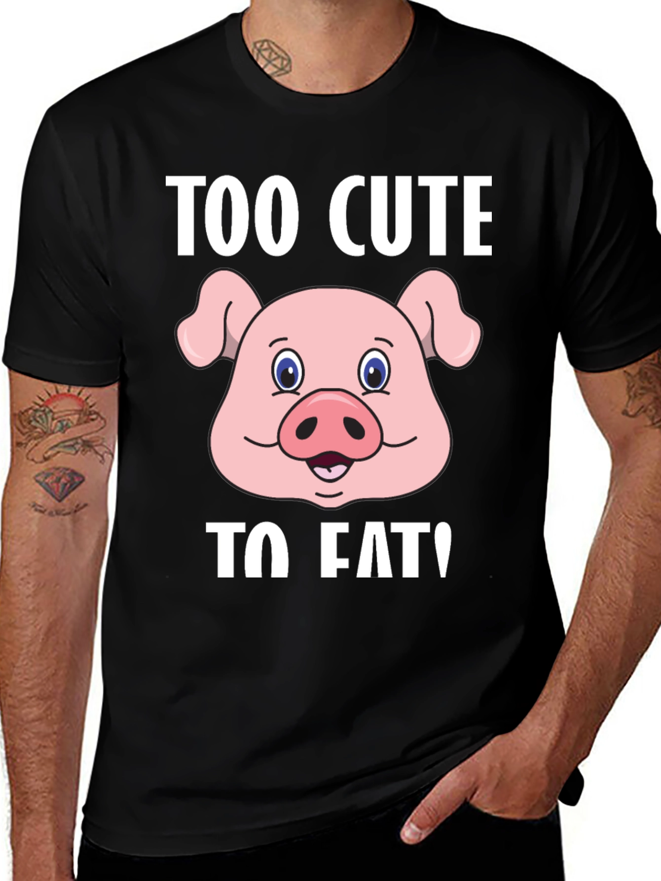 Variant 8 of Cute Pig Graphic T-Shirt - "Too Cute To Eat!"