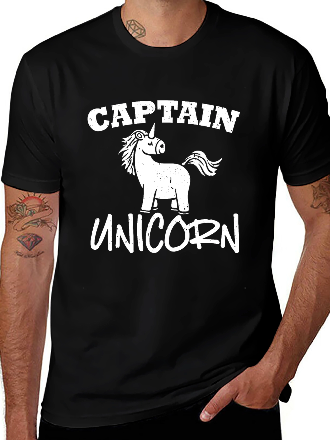 Variant 4 of Captain Unicorn Graphic Tee - Men's Black T-Shirt