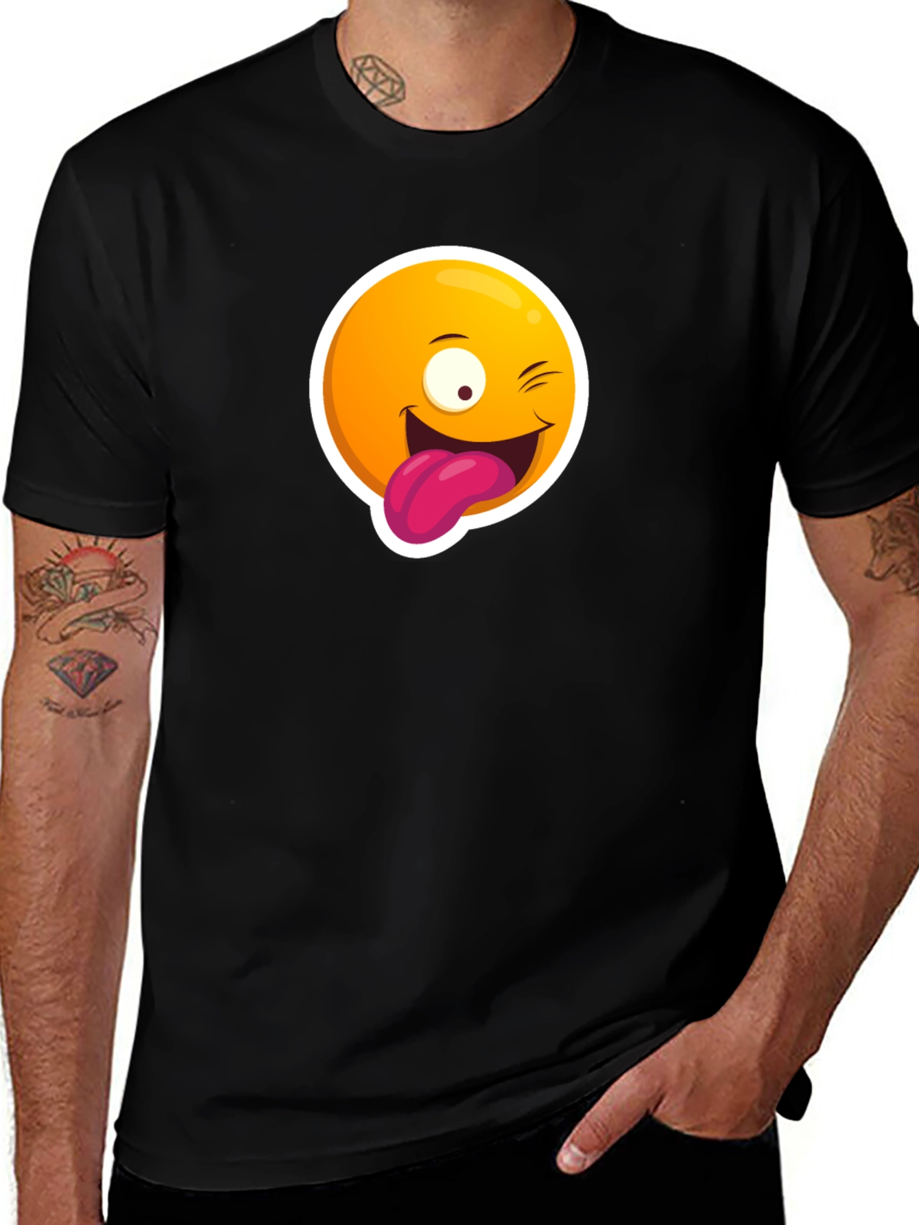 Variant 16 of Winking Emoji Graphic Black T-Shirt