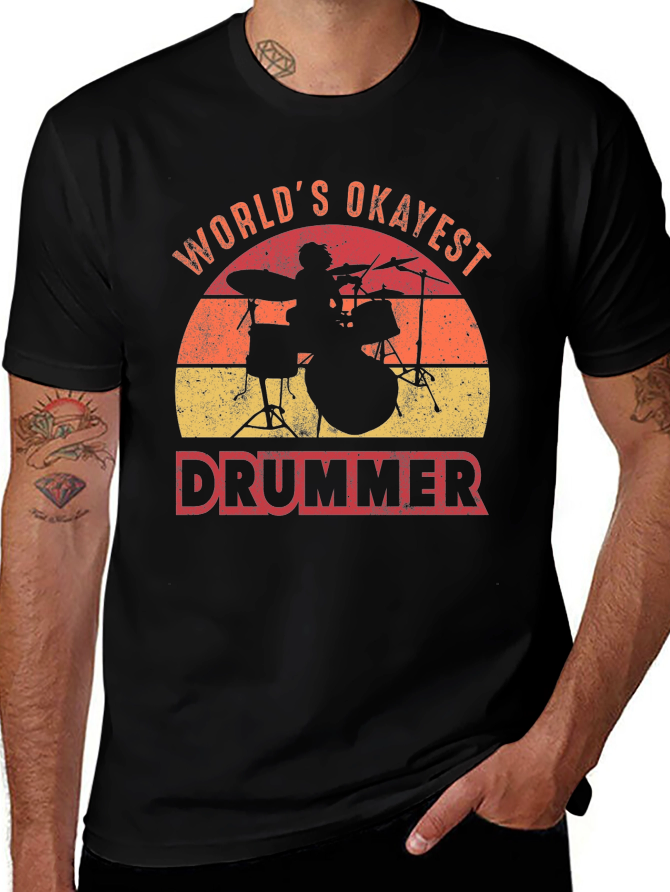 Variant 29 of World's Okayest Drummer Black T-Shirt