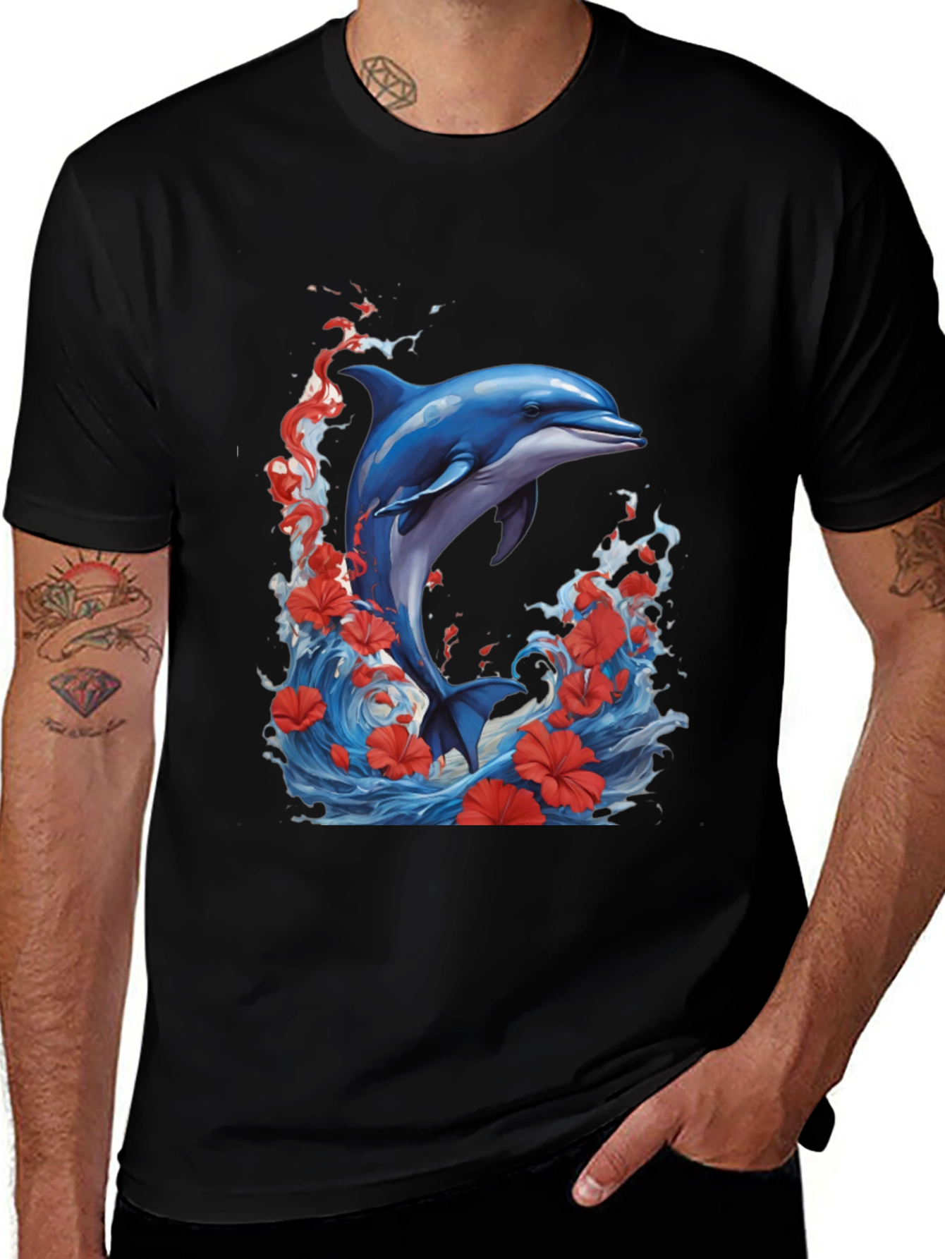 Variant 26 of Dolphin Waves Graphic Tee - Black