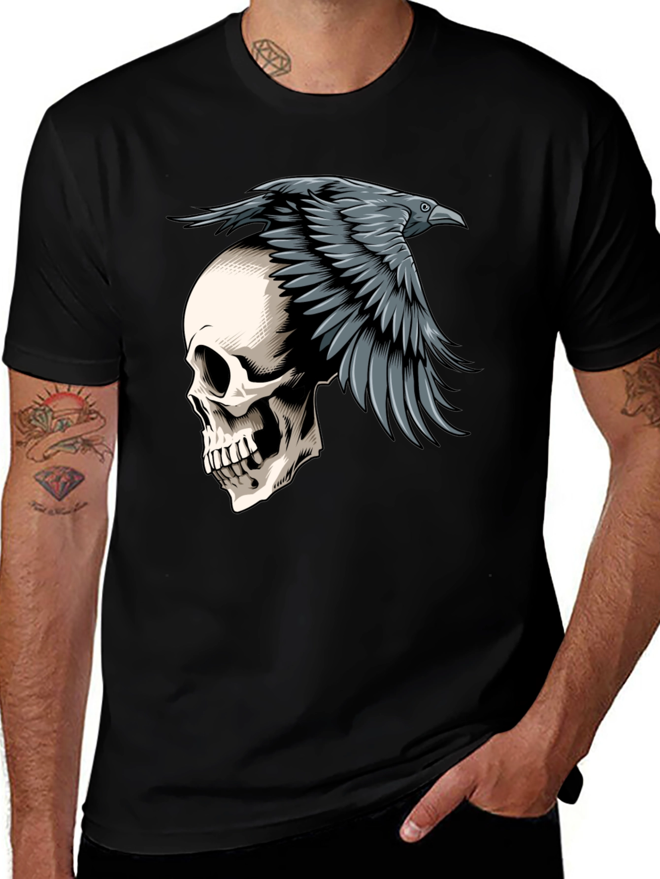 Variant 21 of Raven Skull Graphic Tee - Mens Black T-Shirt