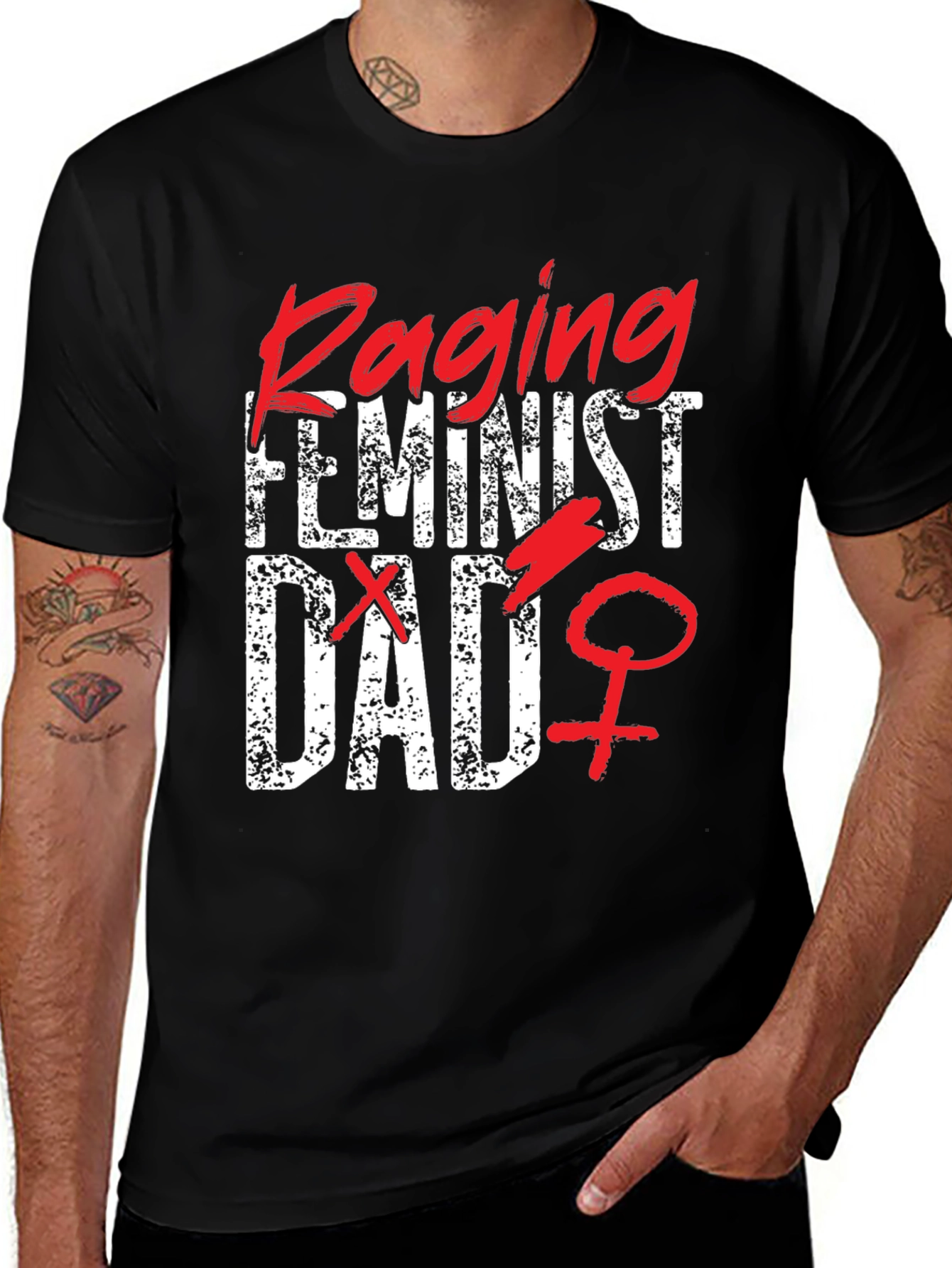 Variant 22 of Raging Feminist Dad Graphic T-Shirt - Black Cotton Blend