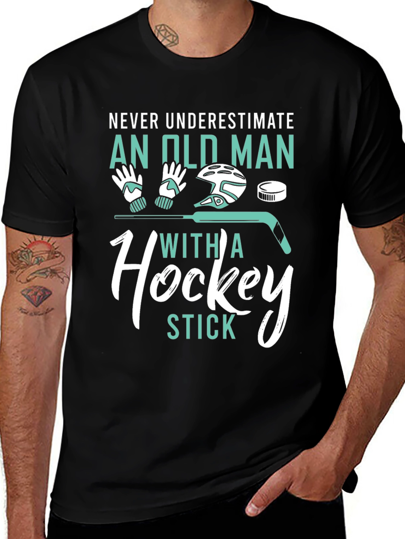 Variant 23 of Never Underestimate Old Man Hockey Stick Graphic Tee