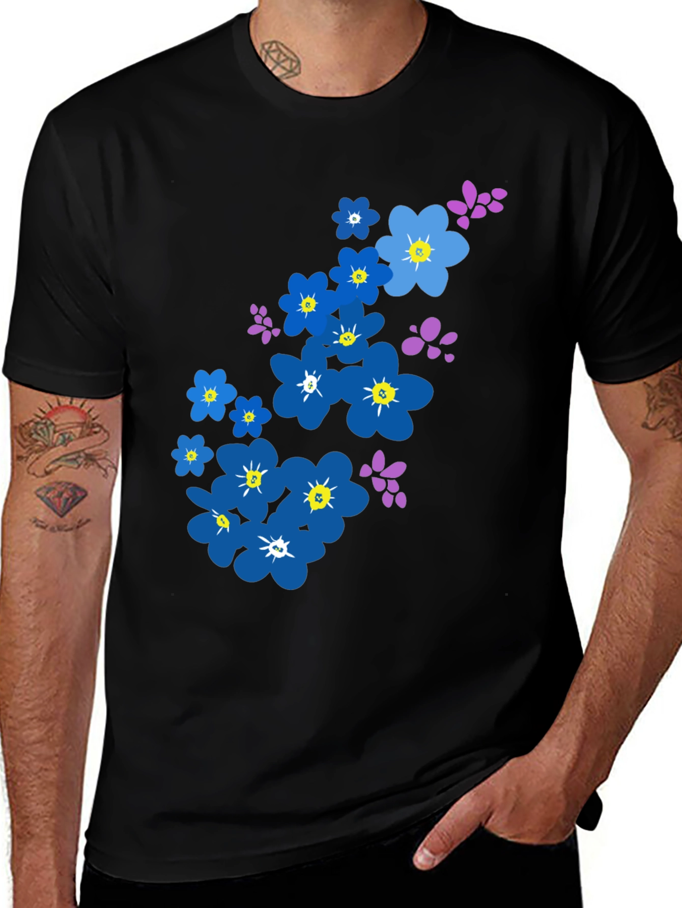 Variant 19 of Floral Print Black T-Shirt