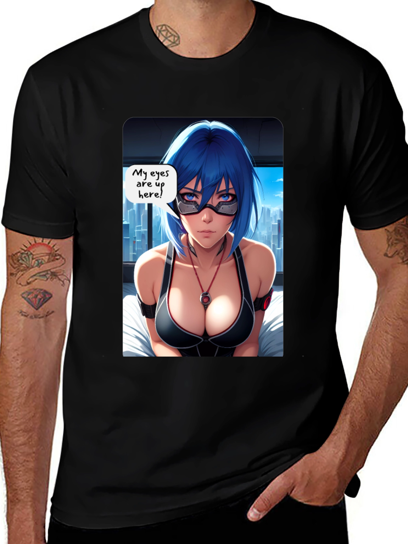 Variant 24 of Anime Graphic T-Shirt - "Eyes Up Here!" Design