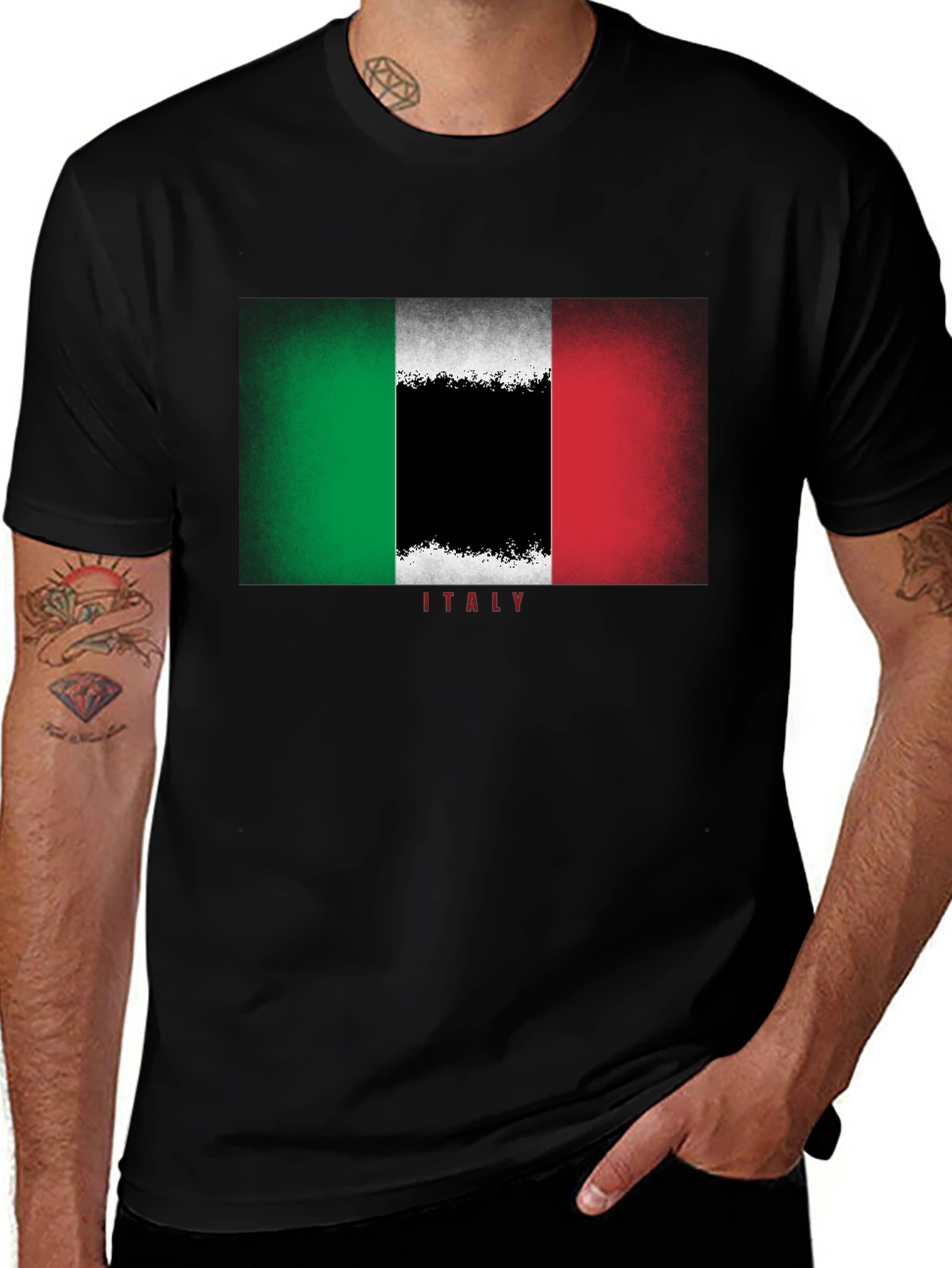 Variant 8 of Italian Flag Graphic Tee - Black Cotton T-Shirt