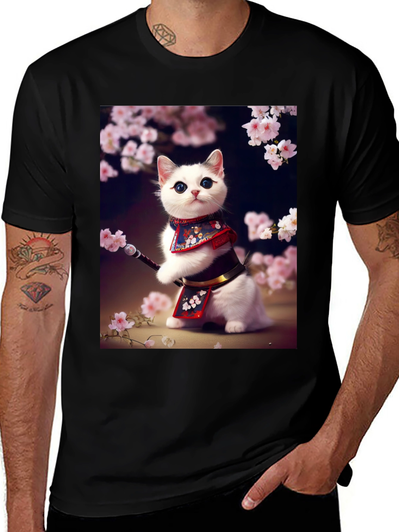 Variant 13 of Samurai Cat T-Shirt - Anime Style