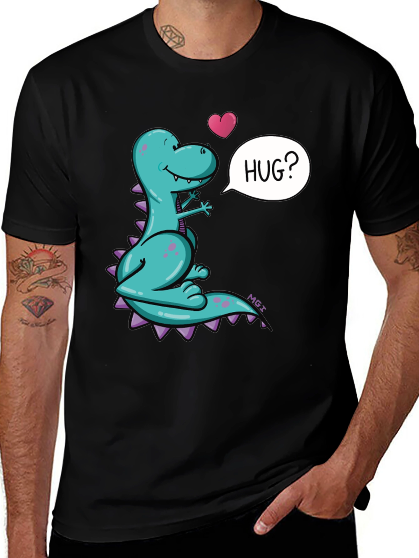 Variant 3 of Dino Hug T-Shirt - Cartoon Dinosaur
