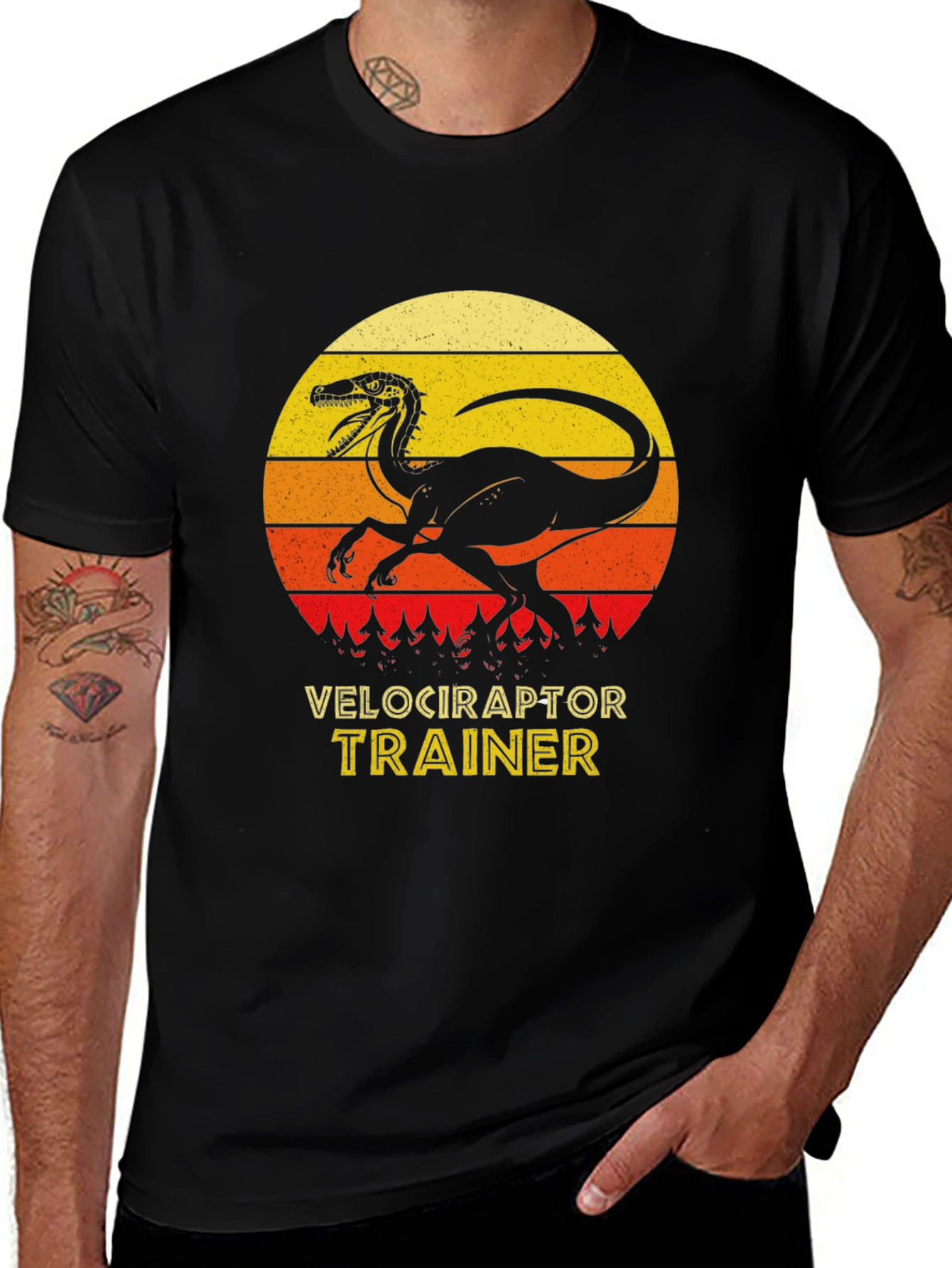 Variant 9 of Velociraptor Trainer Black T-Shirt Retro Dinosaur Tee