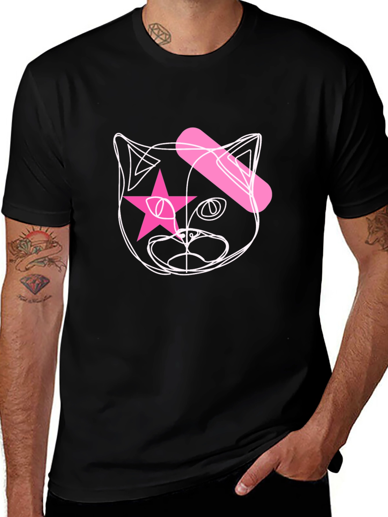 Variant 24 of Cool Cat Star Eye Graphic Black T-Shirt