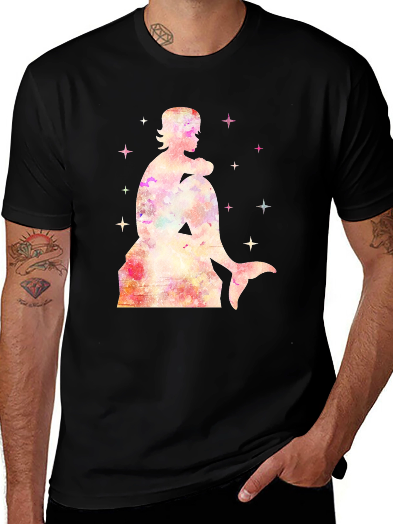 Variant 25 of Watercolor Mermaid Graphic Tee - Black