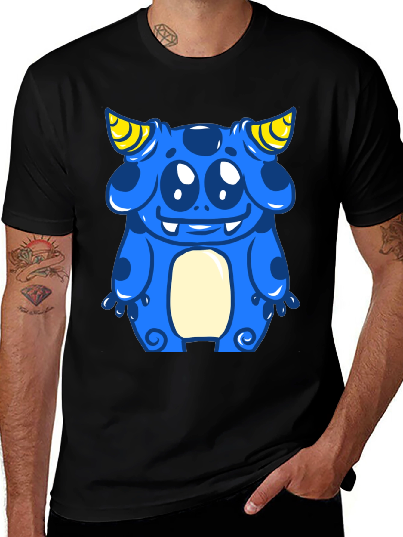 Variant 14 of Blue Cartoon Monster Graphic Tee - Fun & Unique!