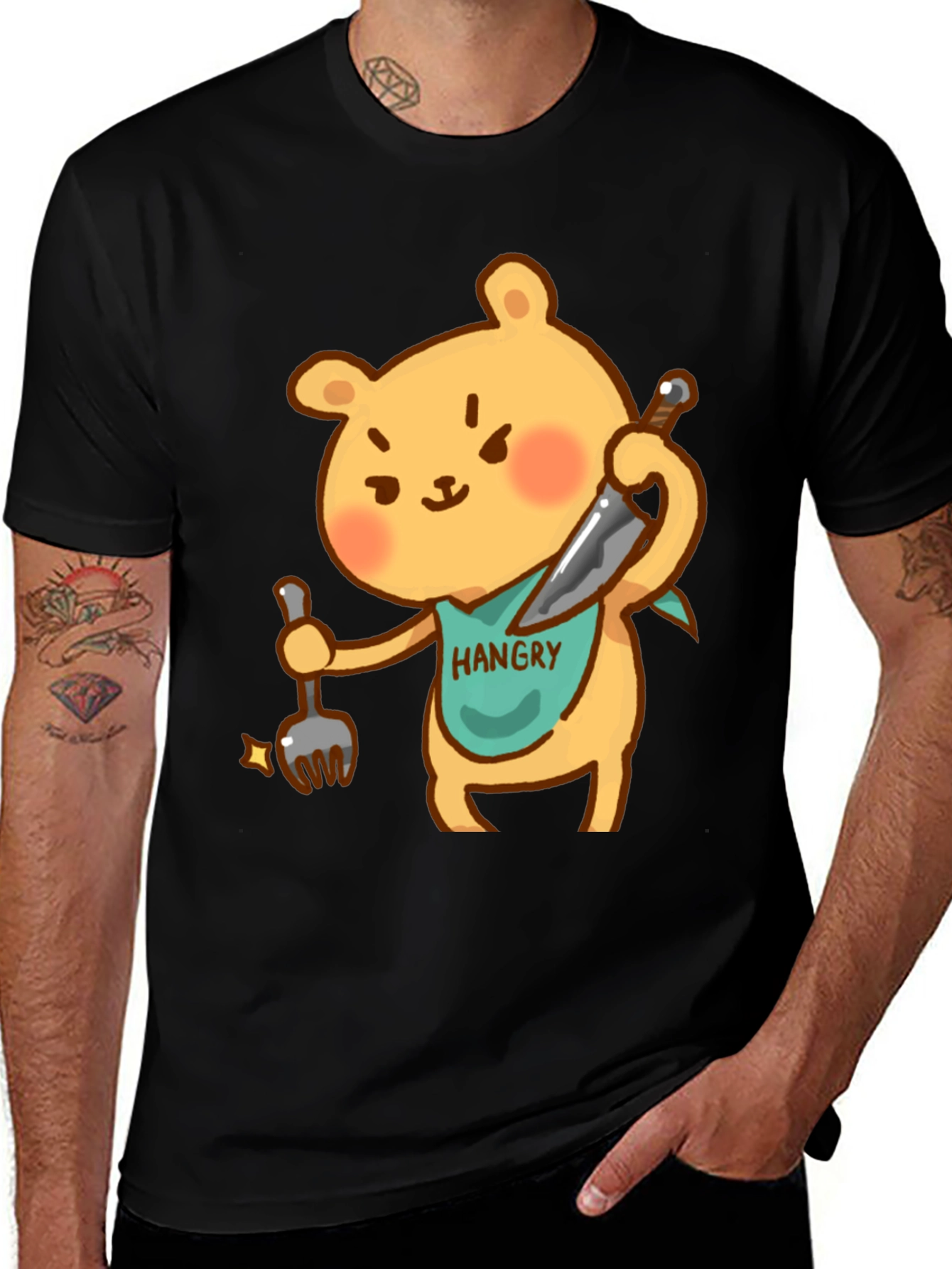 Hangry Bear Graphic Tee - Funny Cartoon Shirt