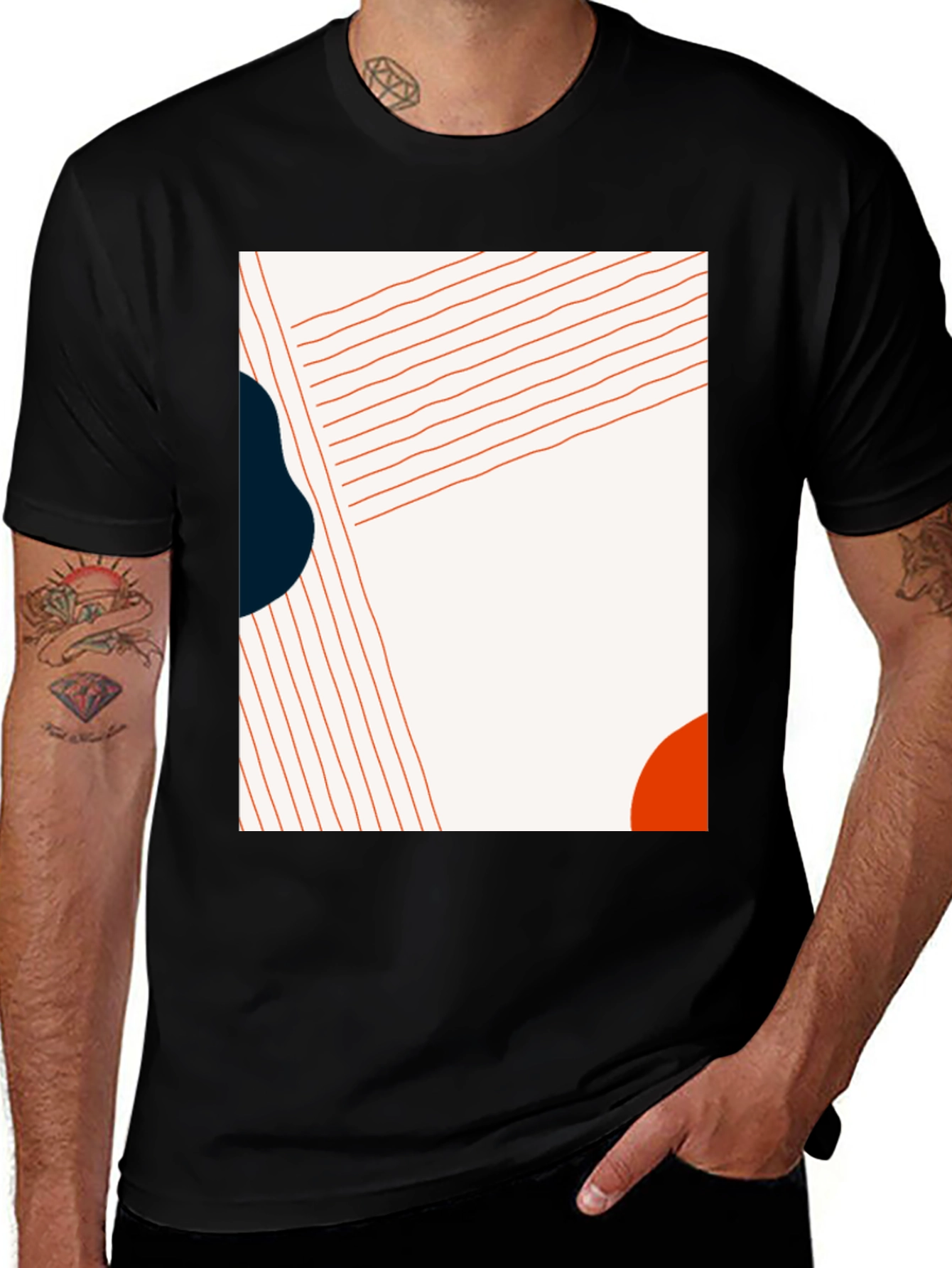 Variant 10 of Modern Art Graphic Tee - Black Cotton Casual Shirt
