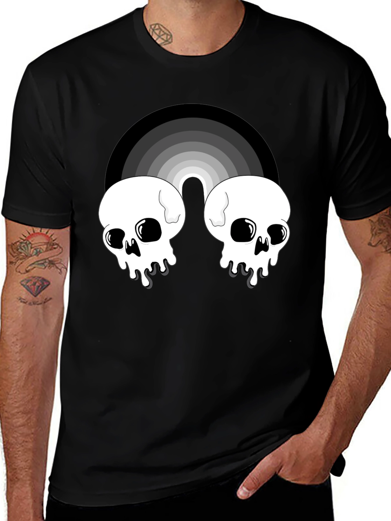Variant 26 of Gothic Skull Rainbow Graphic Tee - Men's Black T-Shirt