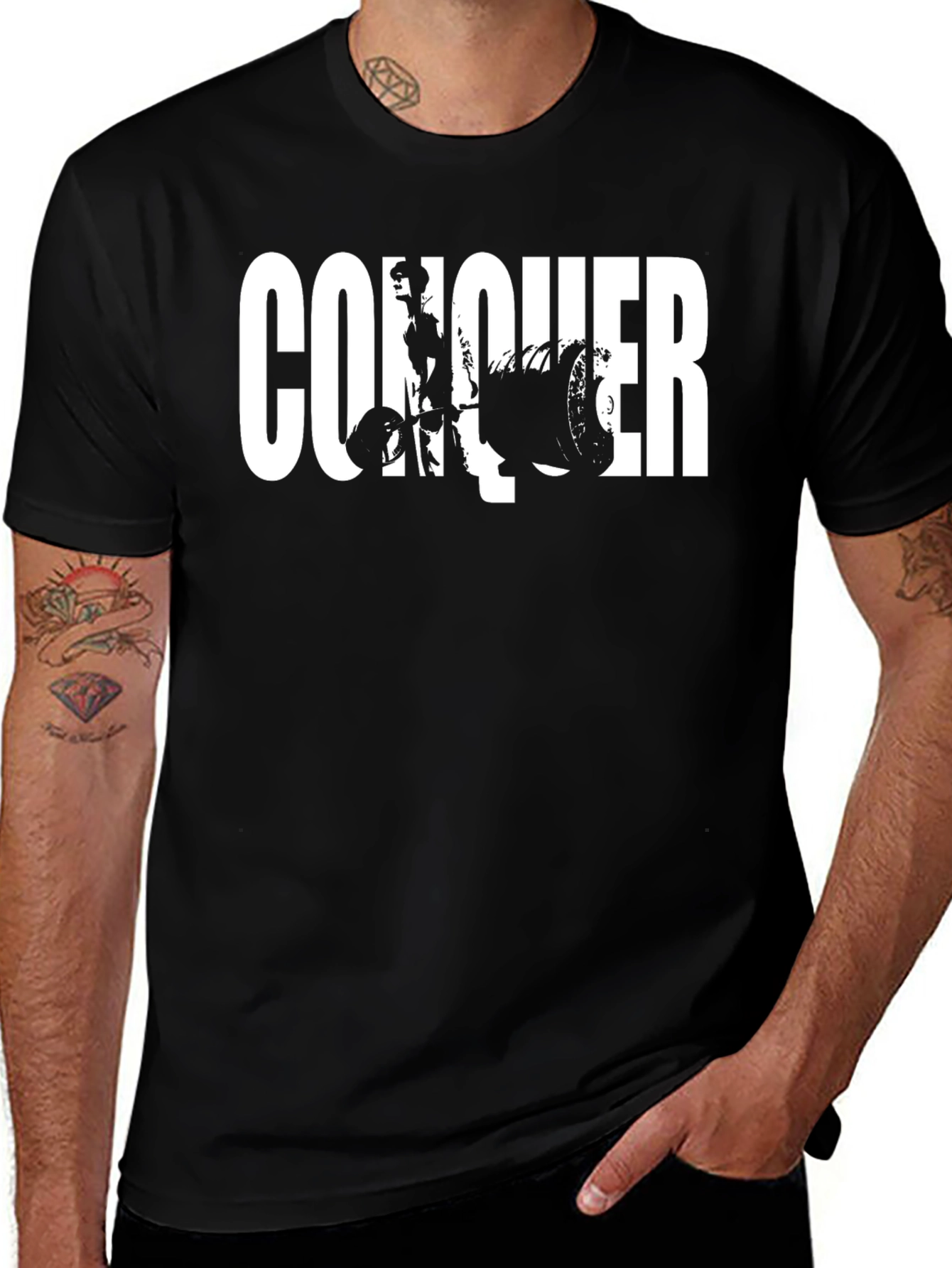 Conquer Graphic Print Black T-Shirt