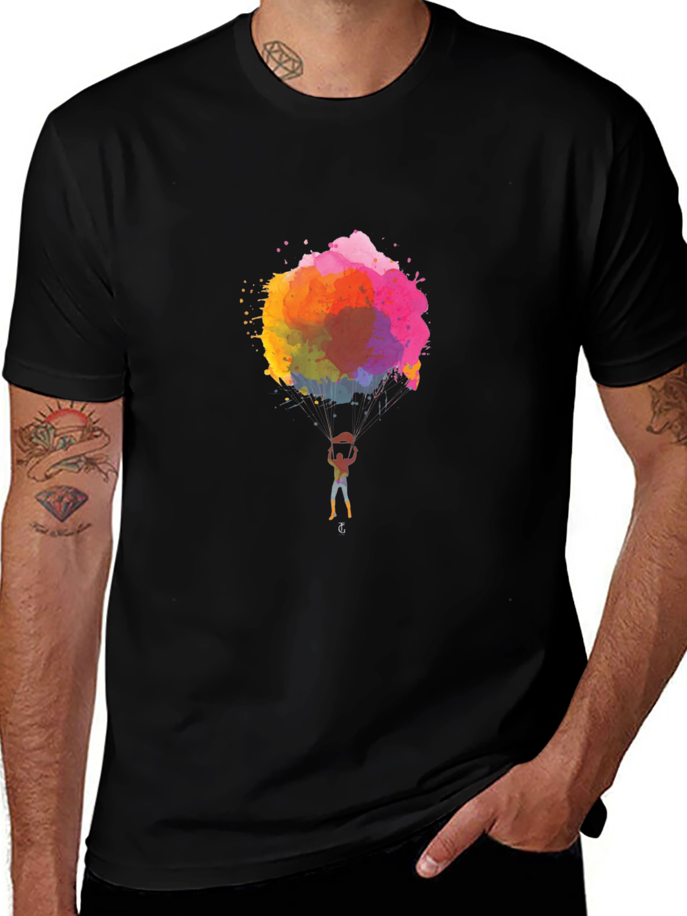 Variant 16 of Artistic Colorful Balloon Graphic Black T-Shirt