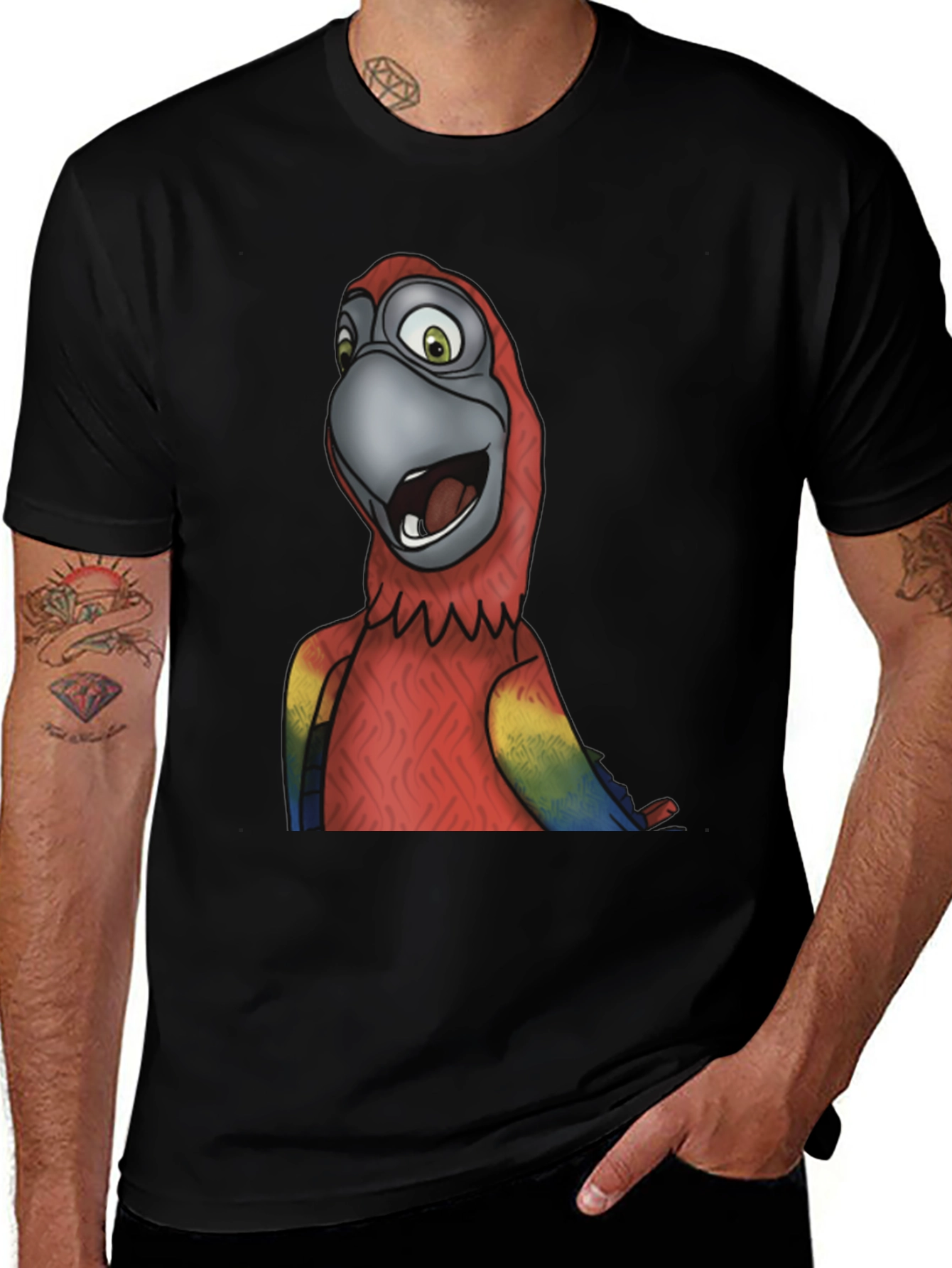 Variant 22 of Parrot Graphic Tee - Cartoon Bird Black T-Shirt