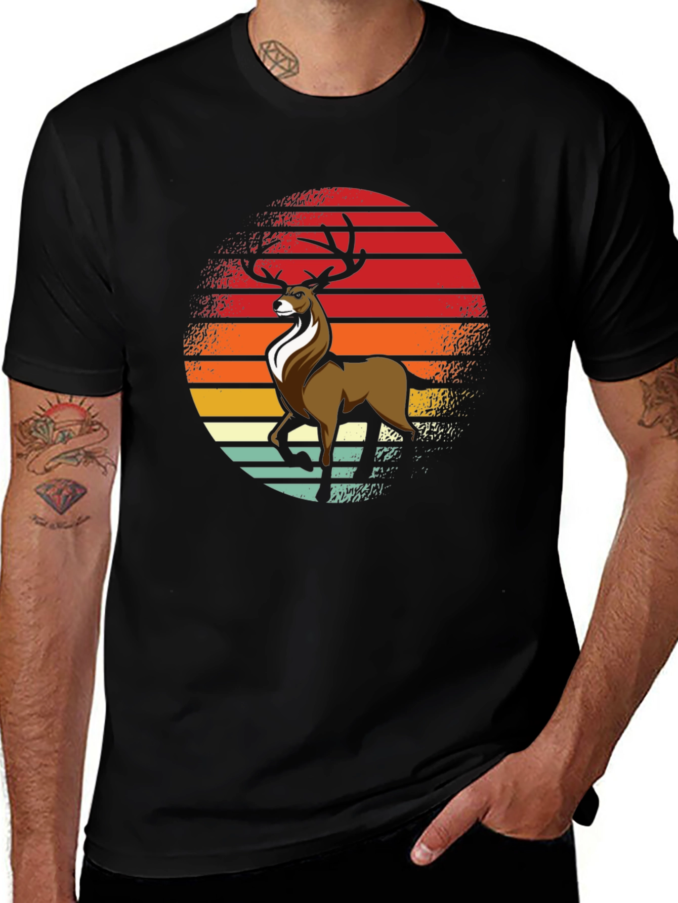 Variant 9 of Retro Deer Graphic Tee - Black