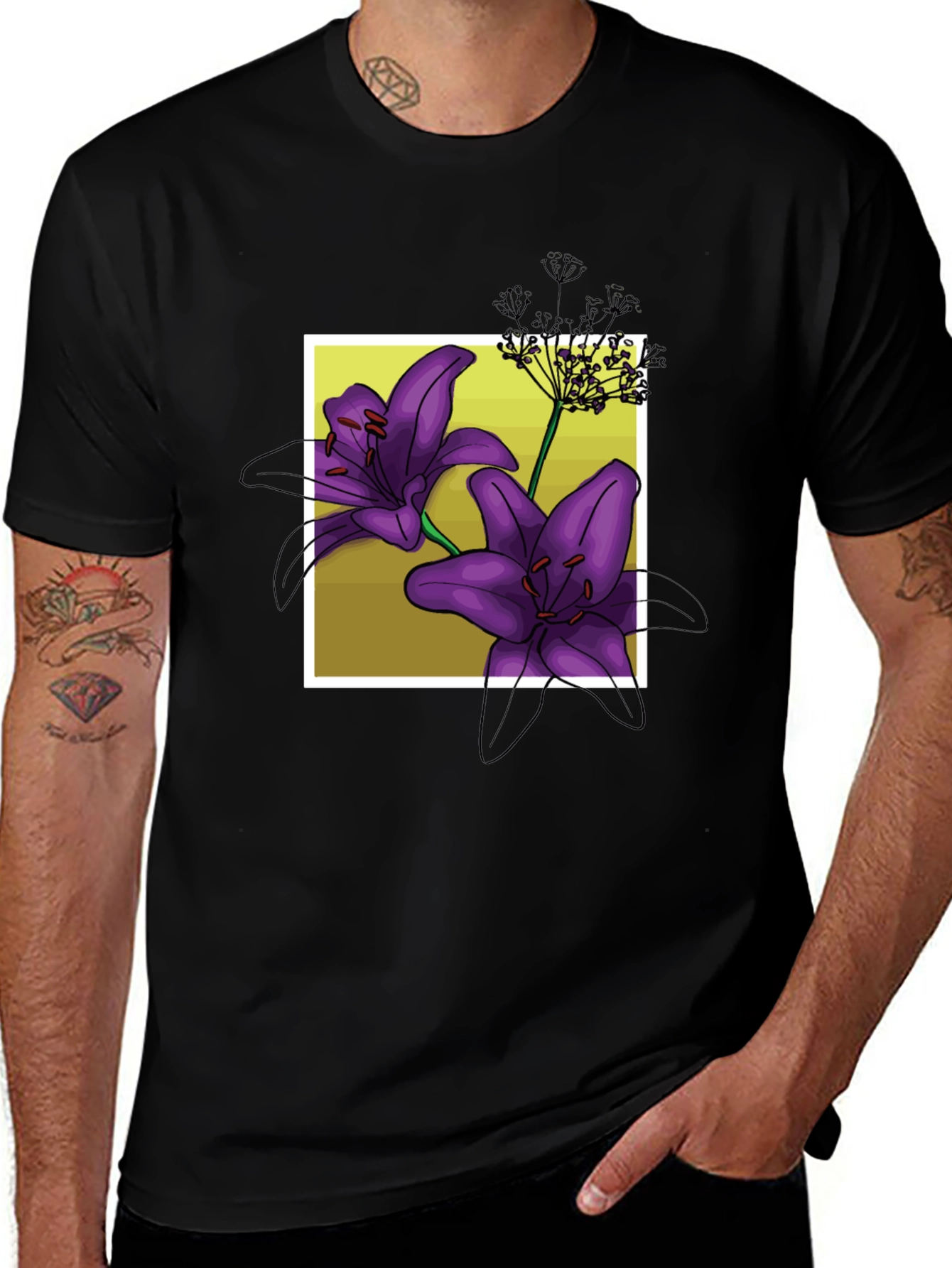 Variant 5 of Floral Lily Graphic Black T-Shirt