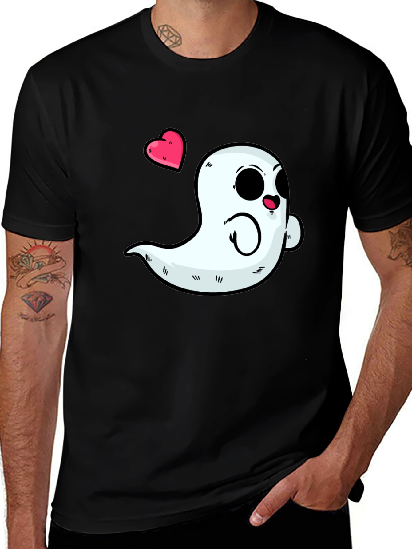 Variant 5 of Cute Cartoon Ghost T-Shirt - Black