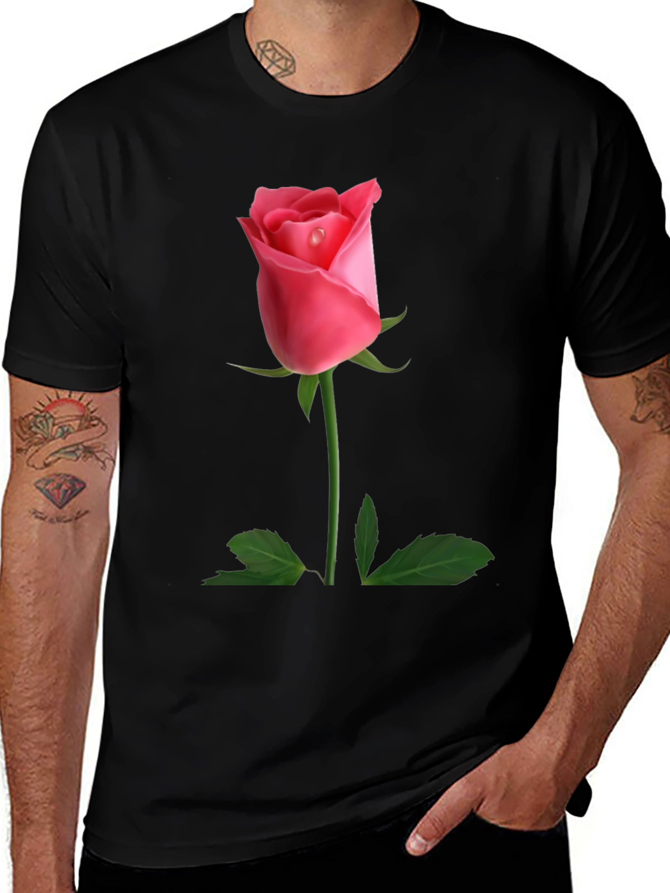 Variant 21 of Rose Graphic Tee - Classic Black Cotton Blend