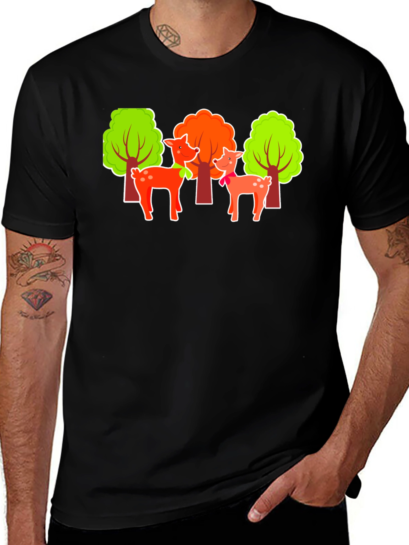 Variant 6 of Deer & Trees Graphic Black T-Shirt