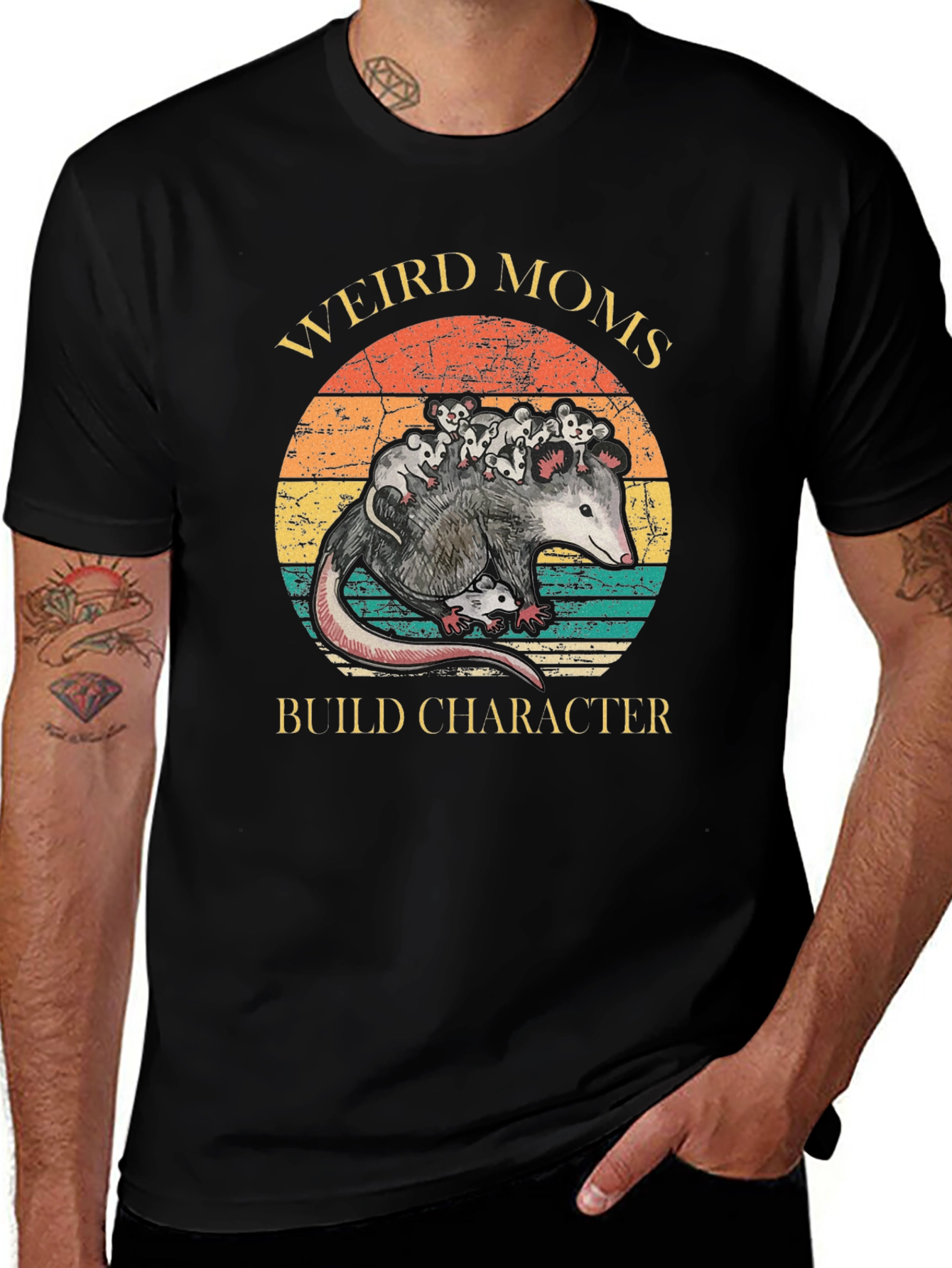 Variant 9 of Weird Moms Build Character Opossum Graphic Tee