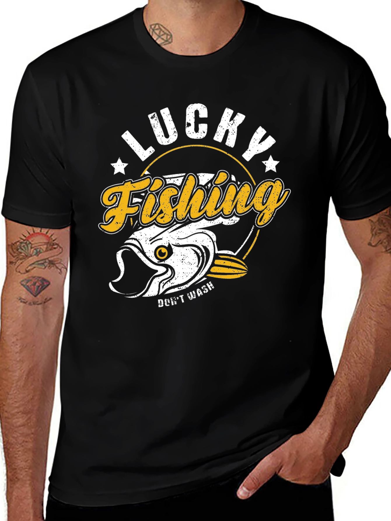 Variant 6 of Lucky Fishing Graphic Tee - Men's Black T-Shirt