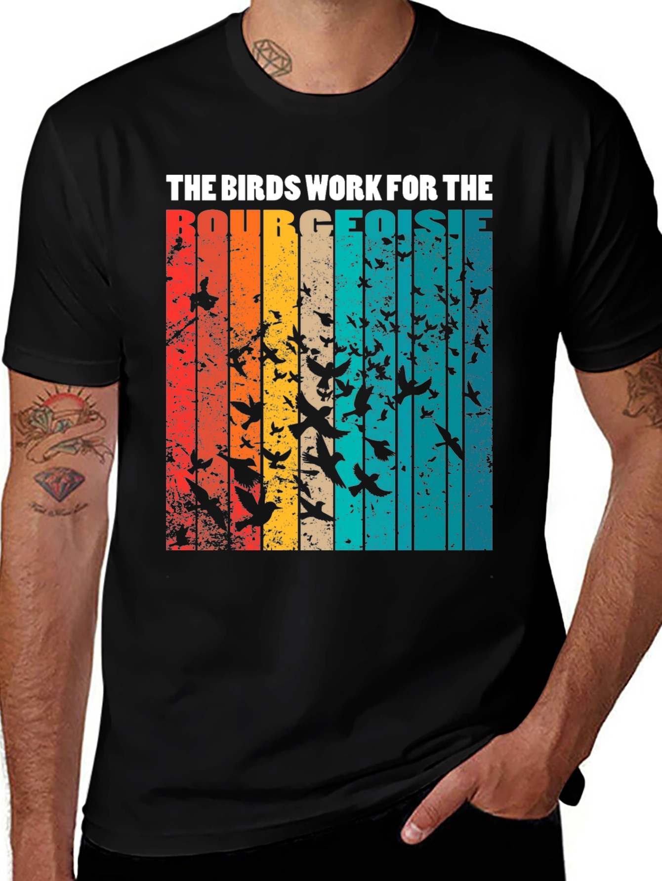 Variant 5 of Birds Work for the Bourgeoisie Retro T-Shirt