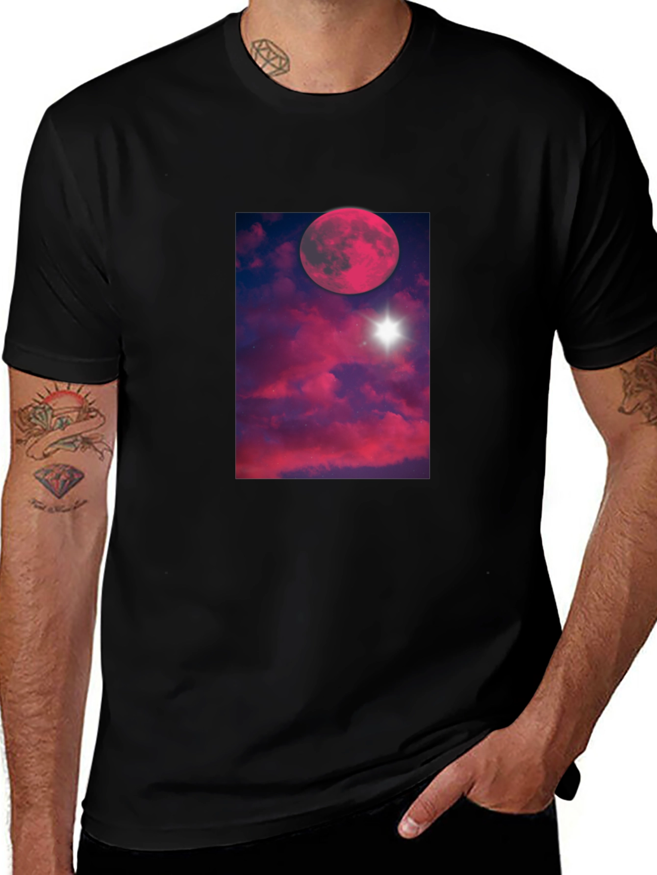 Variant 9 of Crimson Moon Graphic Tee - Night Sky Design